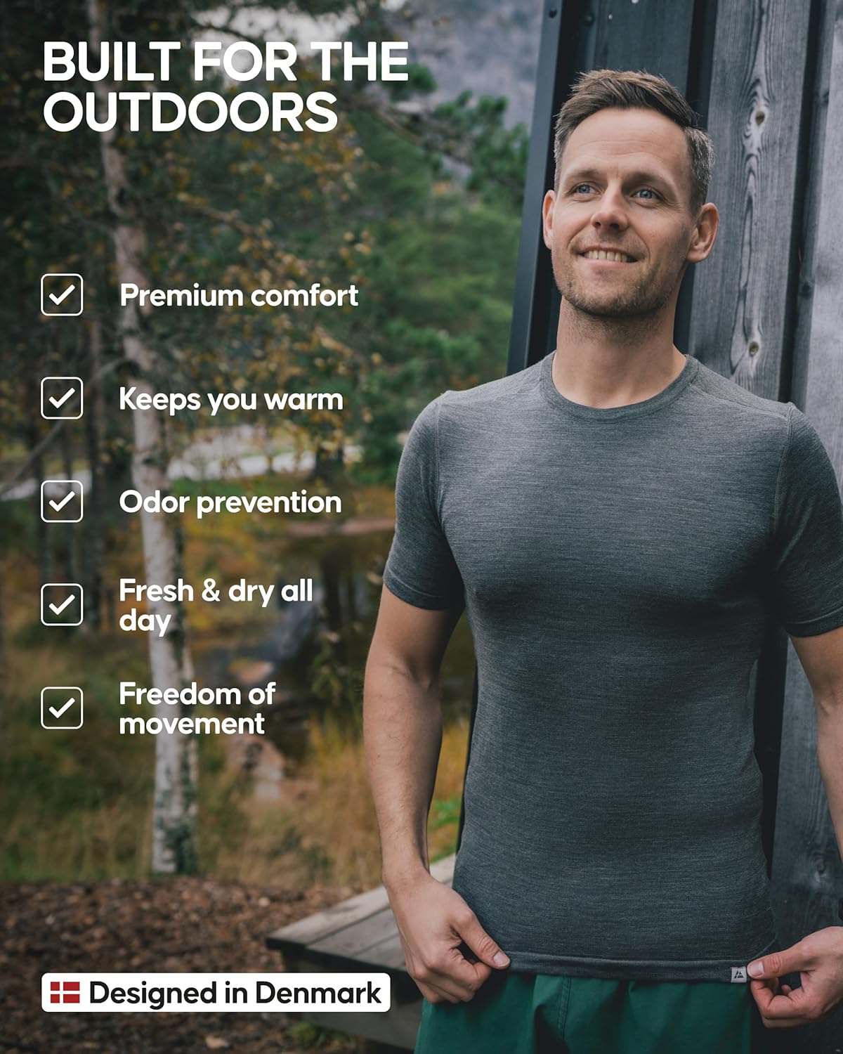 DANISH ENDURANCE Merino Wool Baselayer T-Shirt, Short Sleeve, Thermal Undershirt for Men, Breathable, Moisture Wicking - Image 4