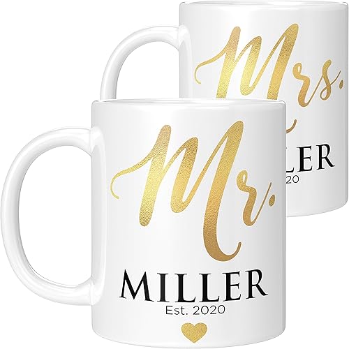 Juego de 2 tazas de café con nombre, tazas personalizadas para parejas, 11 onzas, tazas de café de cerámica, tazas personalizadas para esposa,