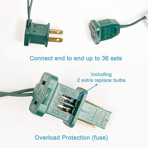 Miniatura 6 de KAiSnova 70 luces LED de Navidad para decoración al aire libre, 19 pies, color rojo, verde, blanco, tira de luces con bombillas de vidrio perlado