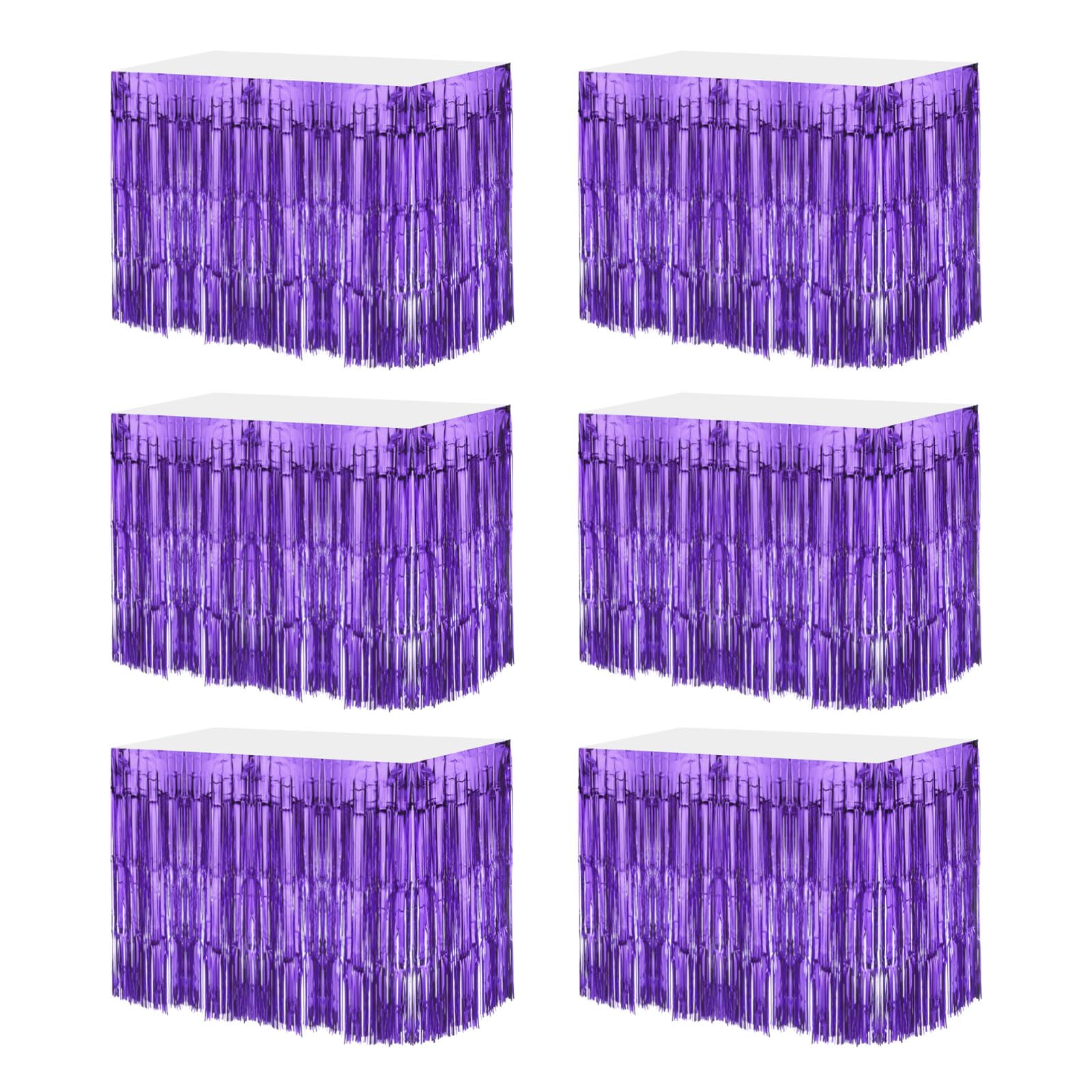 MECCANIXITY 6 Pcs 29x108 Inch Light Purple Metallic Foil Fringe Tinsel Table Skirts for Rectangle Tables Tinsel Backdrop Curtain for Wedding Birthday Party Decoration