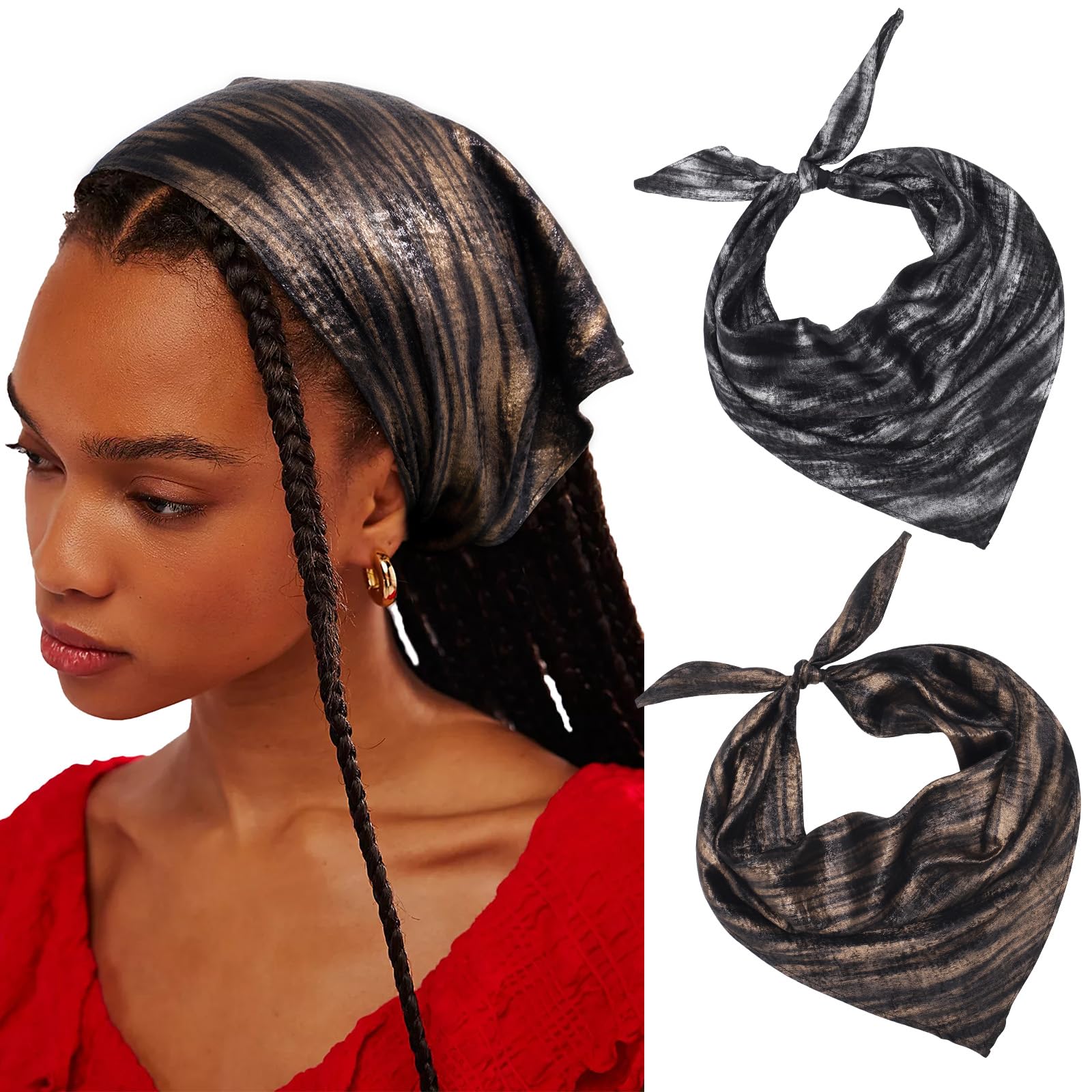 AWAYTR Y2K Hair Bandanas for Women Hair - 2Pcs Punk Head Wraps for Girls Hair Scarf Grunge Disco Head Cover