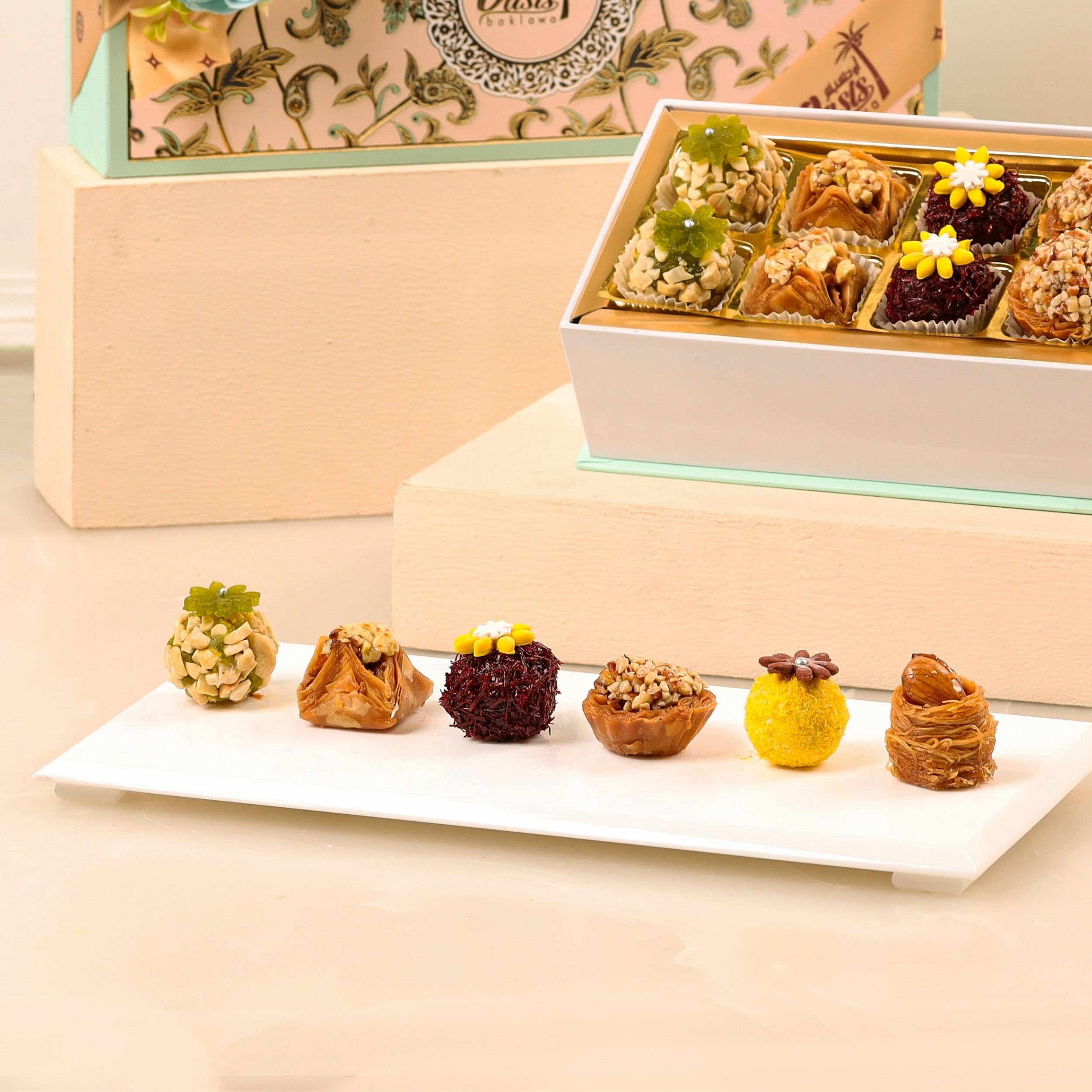 Oasis Baklawa Assorted Baklava Sweets | Marine Collection Box – Premium Turkish & Lebanese Sweets Gift Box | Festive Gift Hamper for Rakhi, Diwali, Eid, Weddings & Corporate Gifting (12 PCS) 1