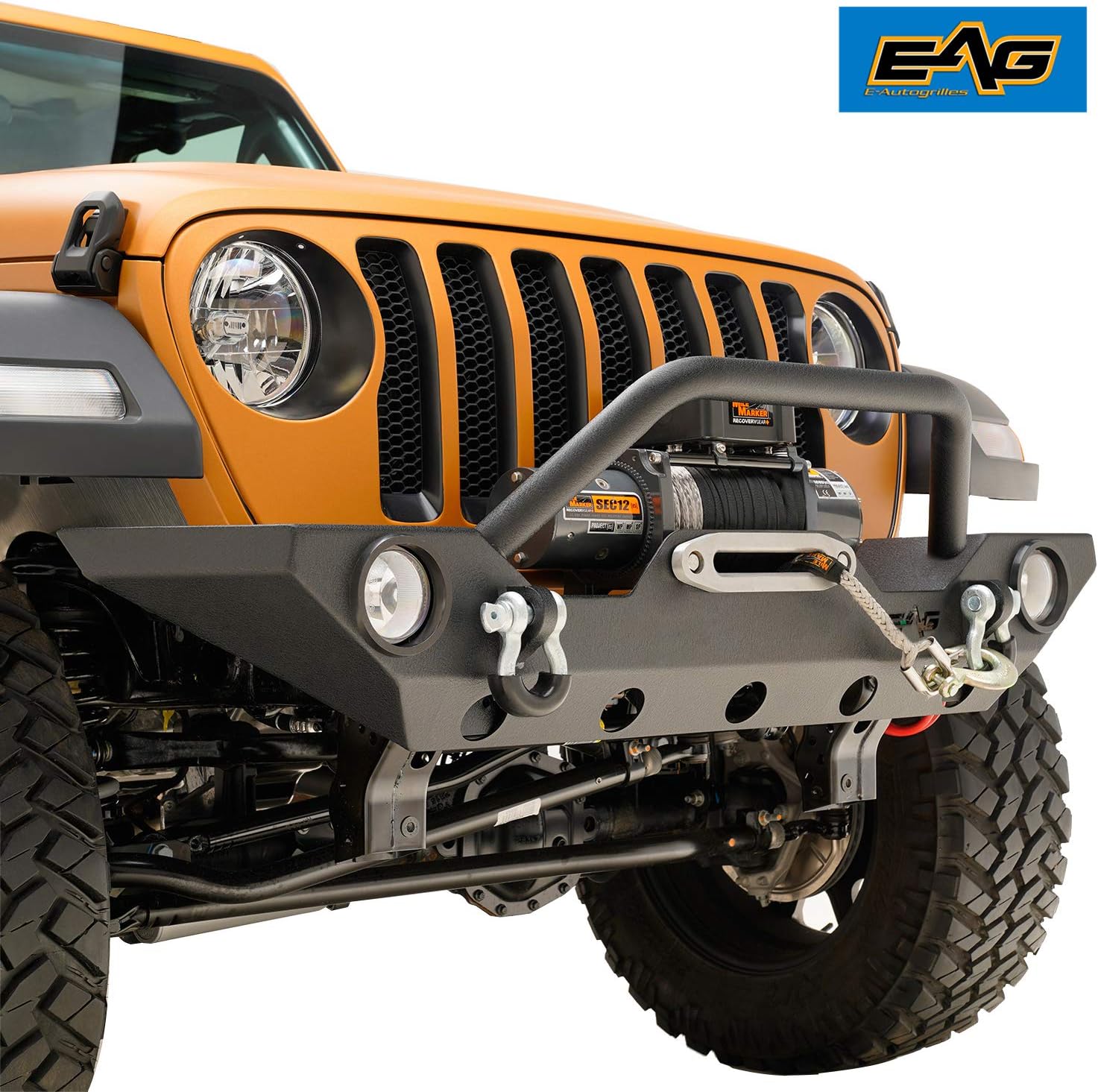 EAG Front Bumper Rock Crawler with Fog Light Housing and Winch Plate Fit for 18-22 Wrangler JL