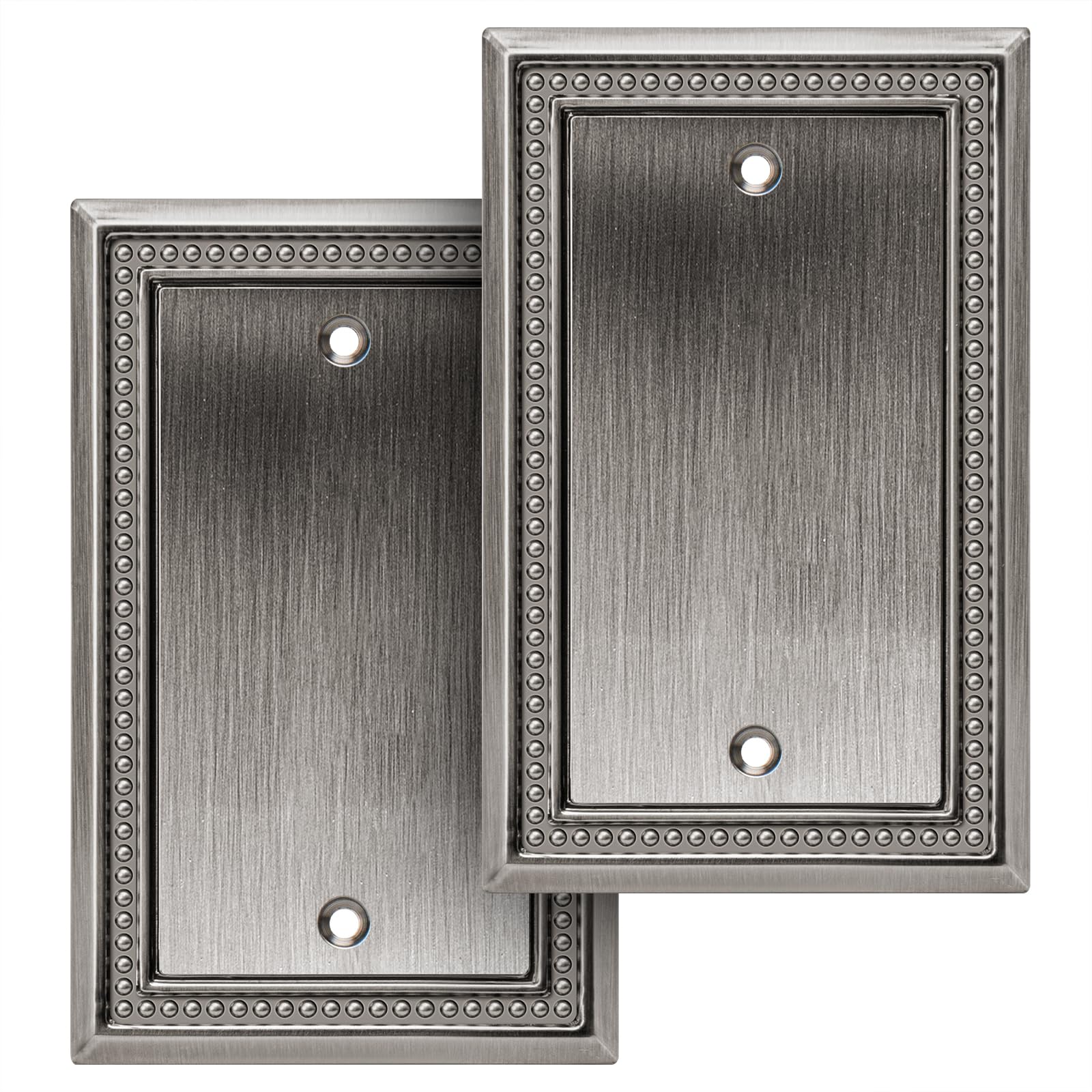 Henne Bery Sunken Pearls Heavy Duty Decorative Wall Plate Switch Plate Outlet Cover (Single Blank, 2 Pack, Heirloom Silver)