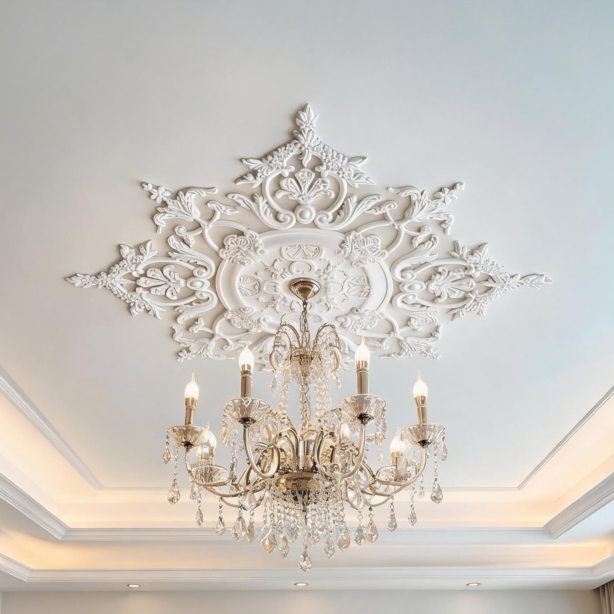 Rosone Lampadario Soffitto Bianco Polistirolo Decorativo