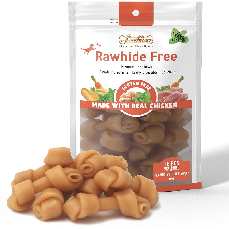 Petisco Mastigável para Cães com Manteiga de Amendoim, Sem Couro Cru, LuvChew Mini com 18 Unidades