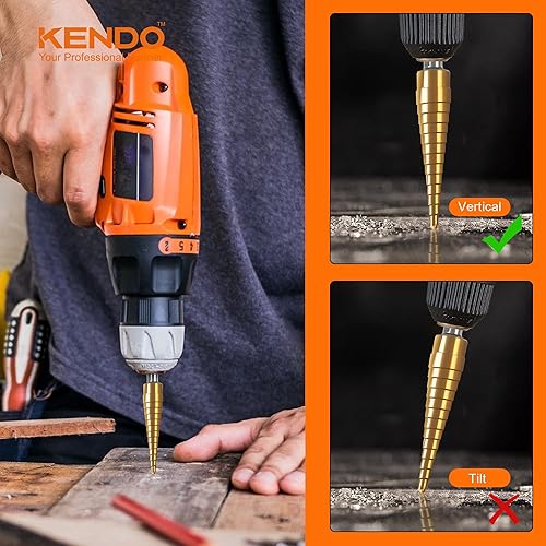 Miniatura 5 de KENDO Juego de brocas escalonadas, cuchillas de corte doble, brocas de acero de alta velocidad para metal, perforación de agujeros de madera,