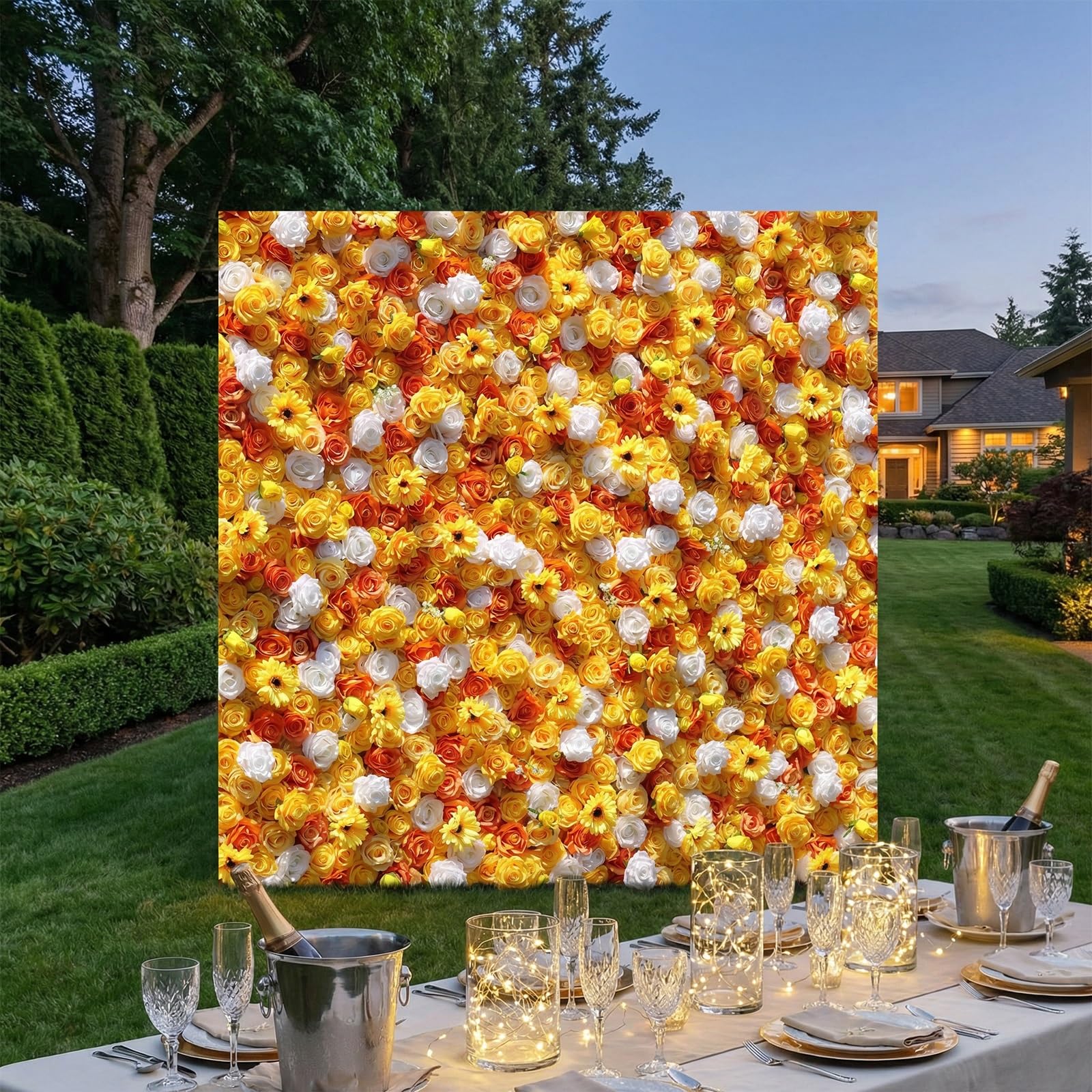 Duża ściana z kwiatów hortensji, sztuczne tło ścienne serii 5D Yellow, realistyczne kwiaty tkaniny na wesela plenerowe, imprezy, dekoracje wieczór panieński | 1x2m/3.28x6.56ft