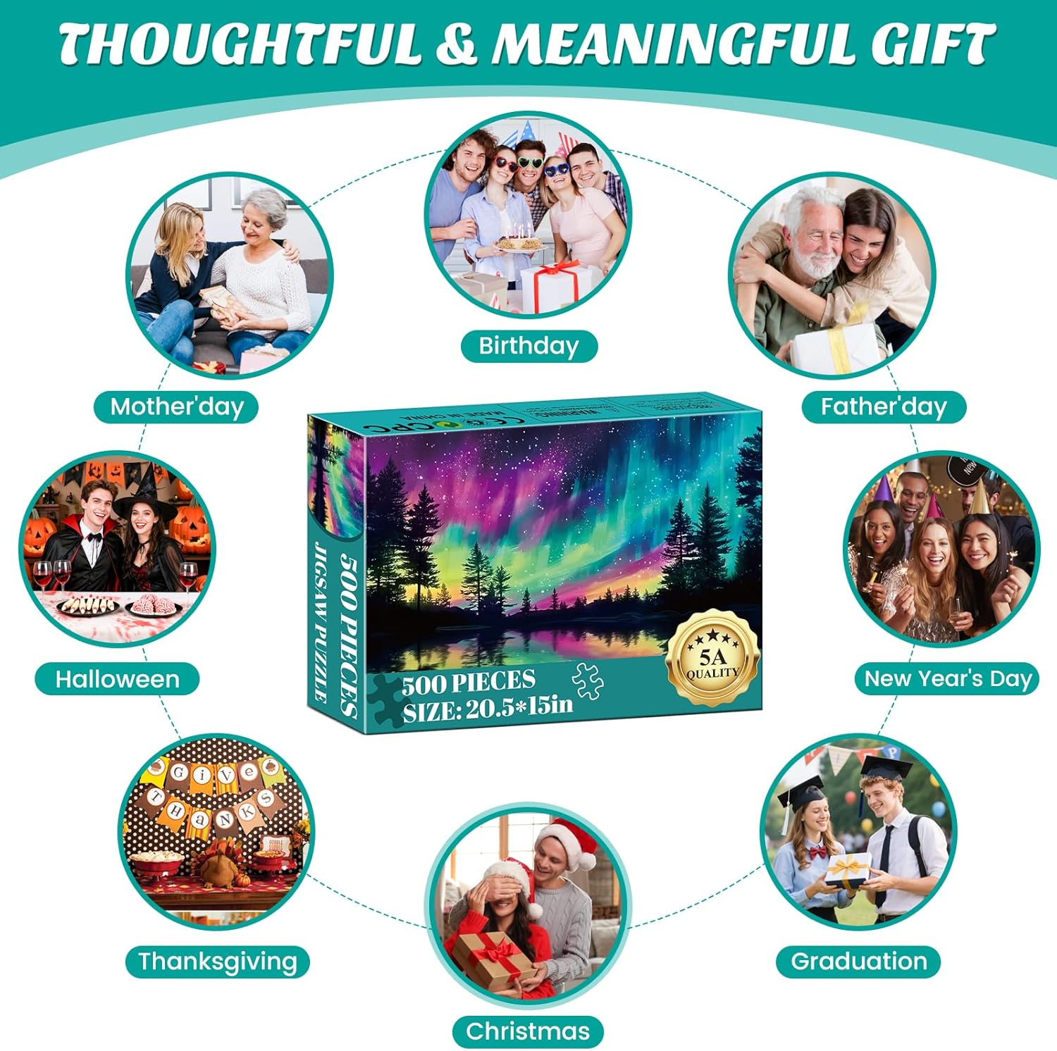500 Pieces Puzzles for Adults, Aurora Nature Landscape Puzzle for Teens Adults Seniors, Northern Lights Jigsaw Puzzle 500 Pieces, Hard Puzzles with Letters on Back, Challenging Game Gifts, 20.5x15in