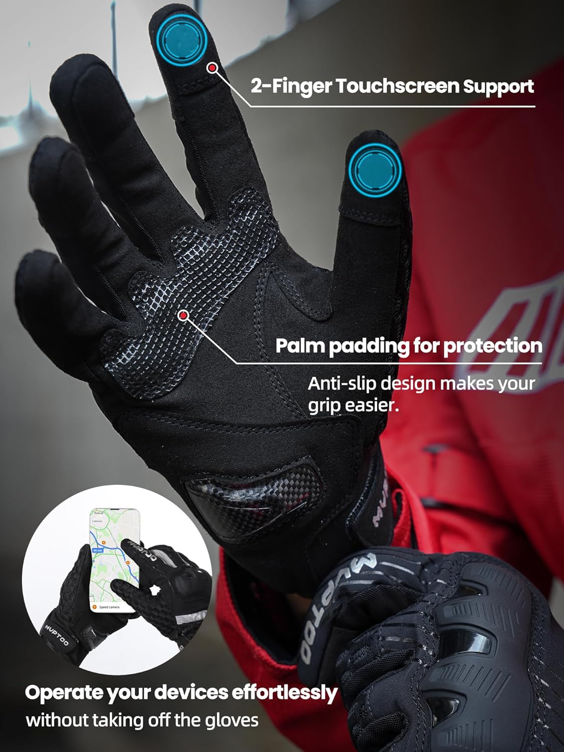 Motorcycle Riding Gloves for Men & Women - Touchscreen Compatible with Rubber Protection - Extra Grip & Lightweight for All Rides - Image 3