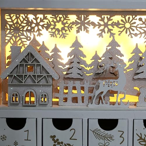 Miniatura 4 de Calendario de Adviento de madera de Navidad con LED, blanco y dorado, cuenta regresiva de renos de Navidad, regalos de vacaciones con 24 cajones