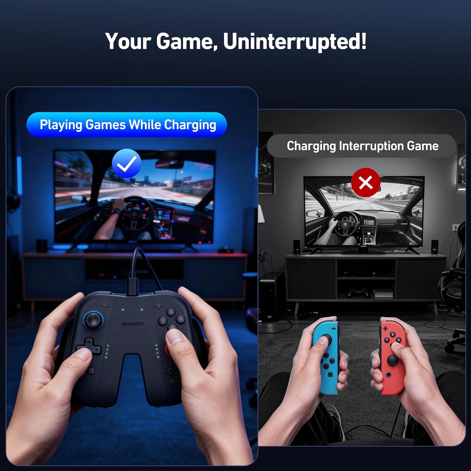 NEWDERY Charging Grip & Charging Dock for Switch 2, Magnetic Grip Controller Compatible with Switch 2 Joycons, Play While Charging with LED Indicator-Black 4 81ccblpticL. AC SL1500