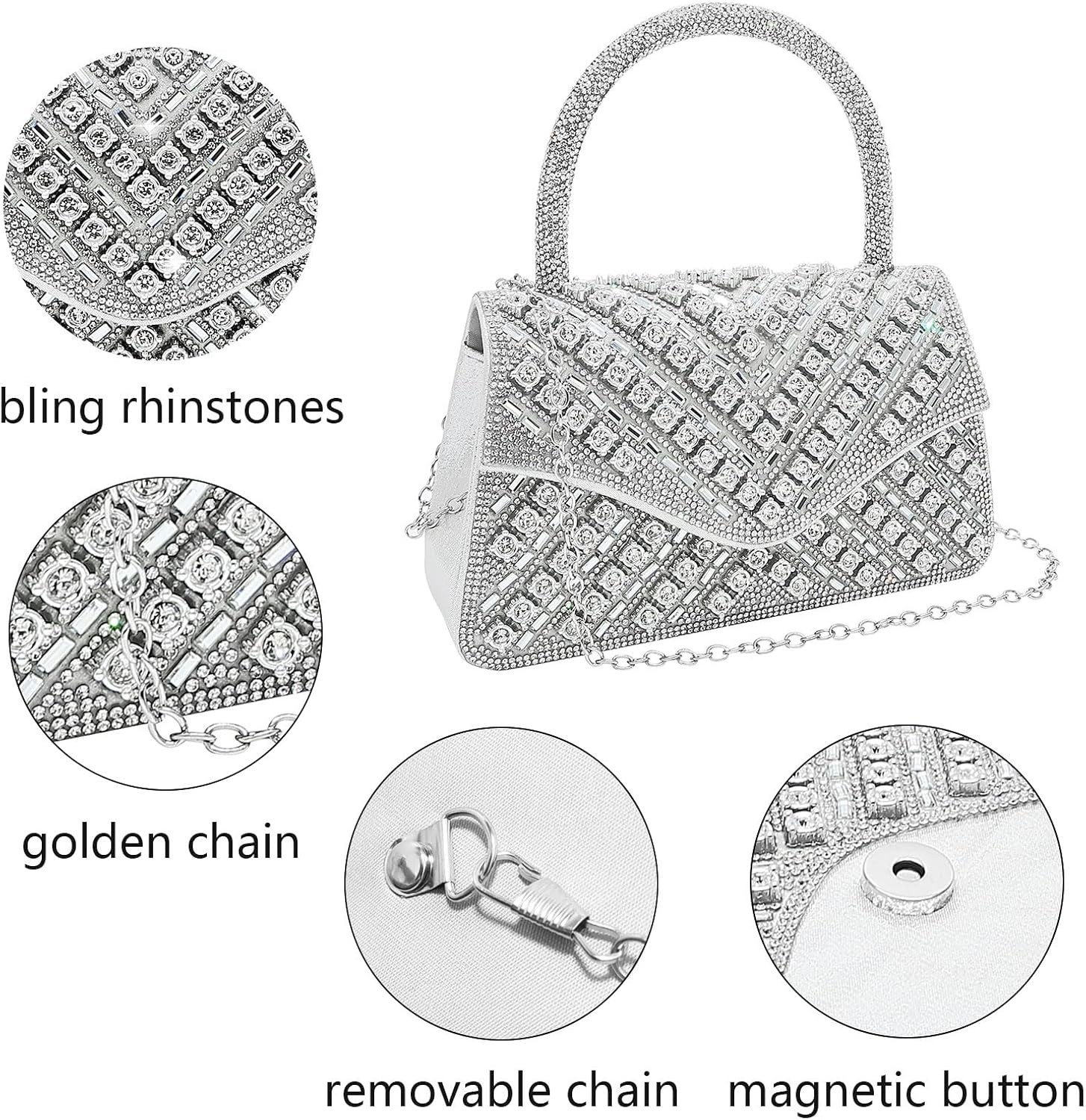 Clutch Purses for Women Sparkly Rhinestones Purses and Handbags for Wedding Party Evening Crossbody Bag with Chain - Image 5