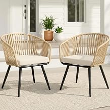 SWITTE Wicker Patio Chairs Set of 2, Outdoor Dining Chairs, Cream | All-Weather PE Rattan Dining Chairs with Armrests and Cushions for Indoor Balcony, Porch, Backyard, Garden, 350 LBS Capacity