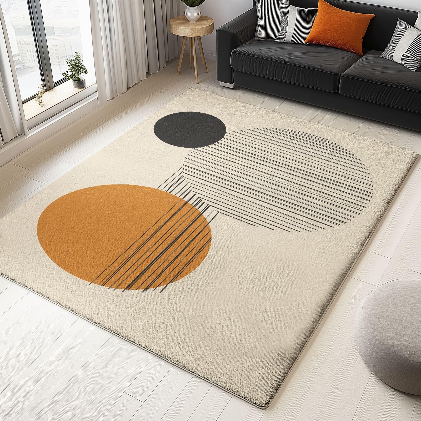 Tapis Salon Chambre Adulte Poil, Tapis à Poils Courts et denses Motif Vecteur Abstrait Cercles, Tapis Lavable en Machine Antidérapant Brun Clair, 80 x 150 cm