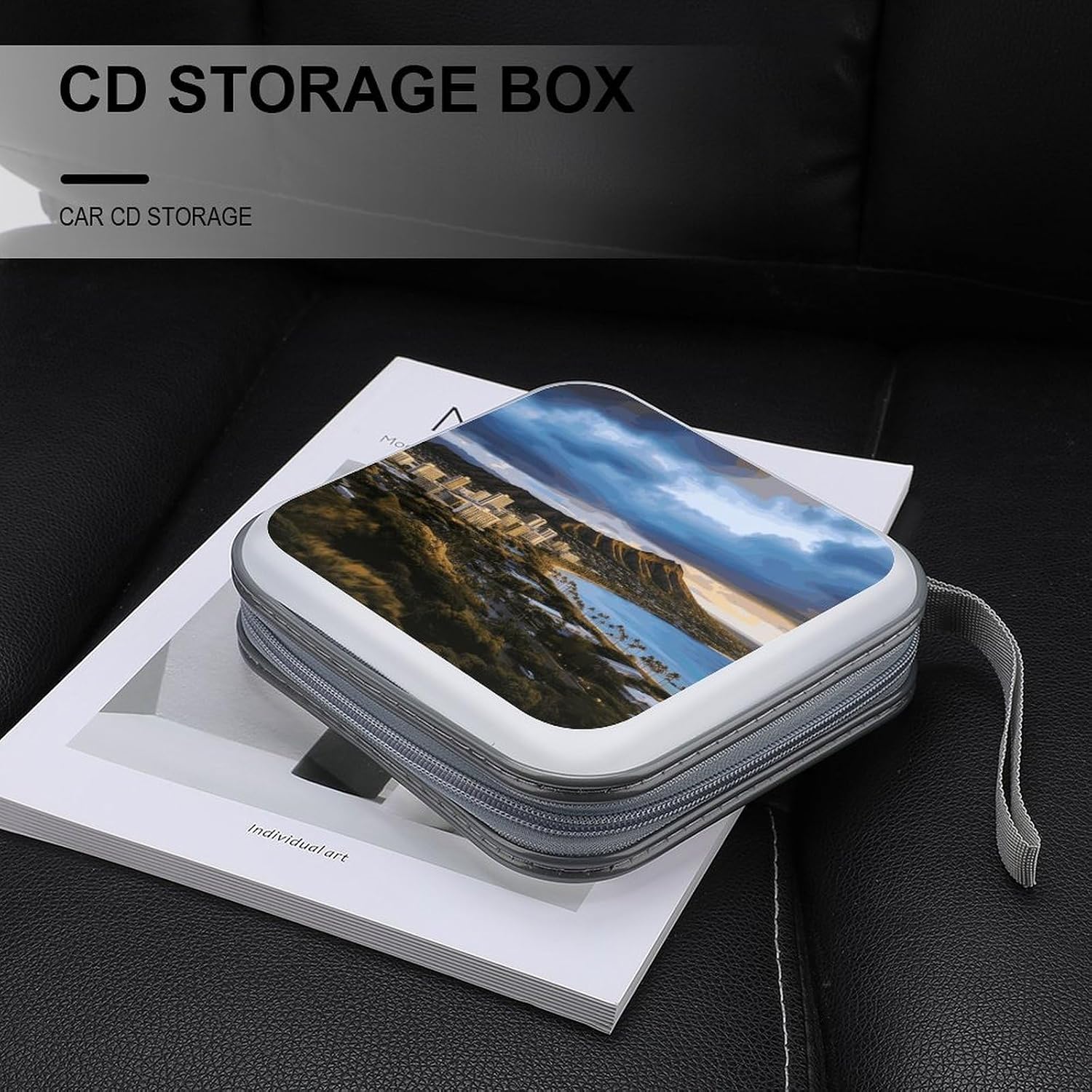 Hawaii Skyline Diamond Head Volcano CD Case 40 Capacity CD Holder Organizer Portable Zipper DVD Collection Storage Bag Compact Cases Storage Binder Plastic Holder Disc Car Home Travel image 5