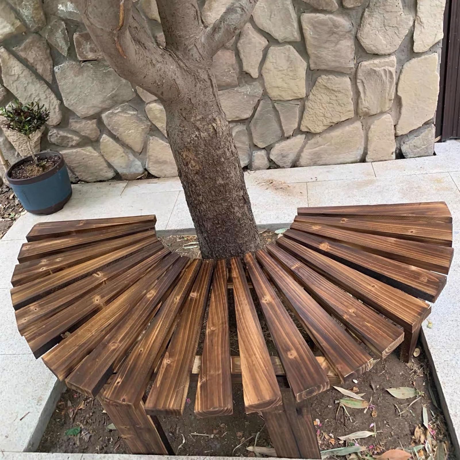 Bancos curvos de madera maciza y taburetes para jardín y porche 1