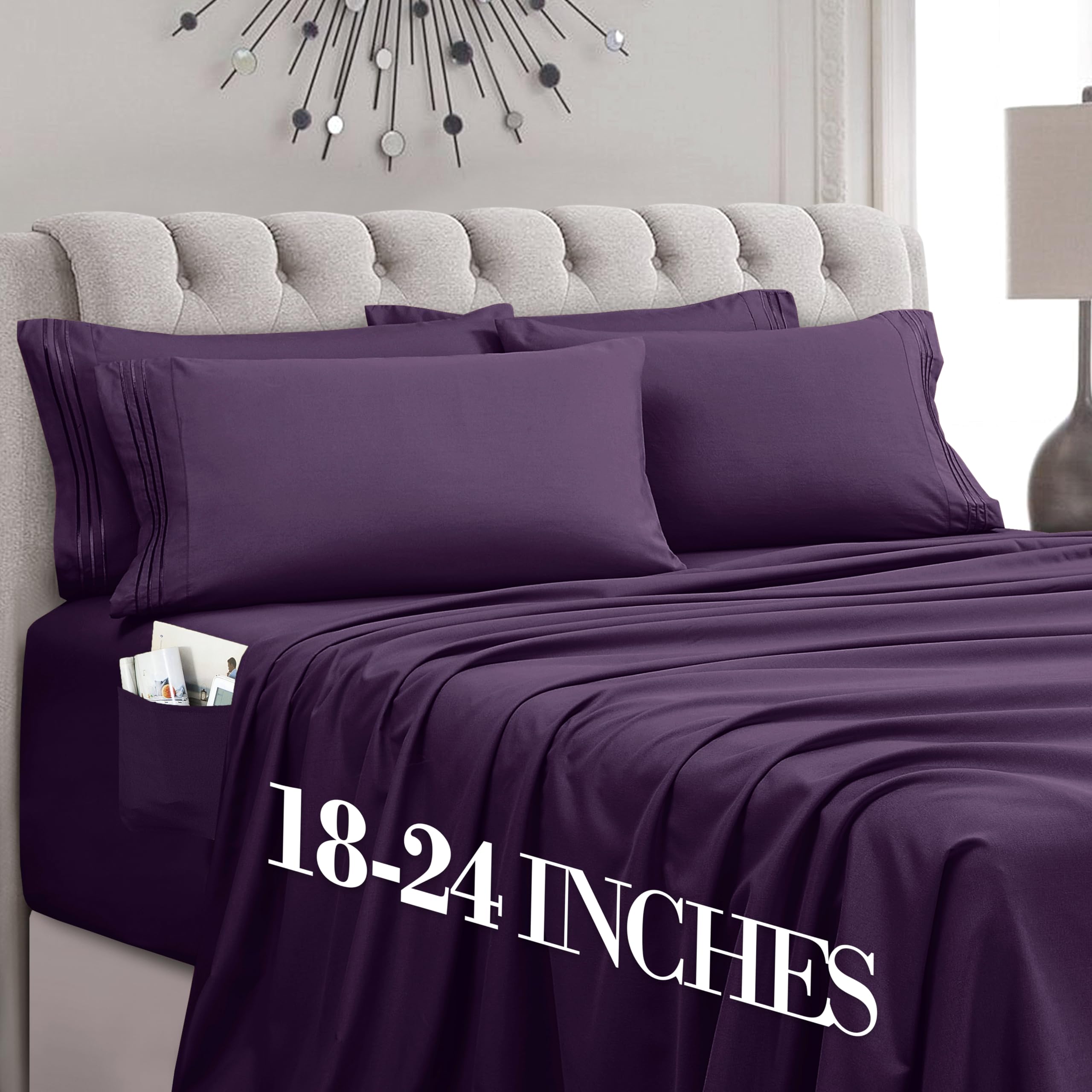 Mocassi Luxury 4-Piece Sheet Set, Ultra Soft 1800 Premium Hotel Quality Microfiber Sheet Set, Fits Mattresses Up to 18 to 24 Inches Extra Deep Pocket - Breathable and Secure Fit, Twin XL, Purple