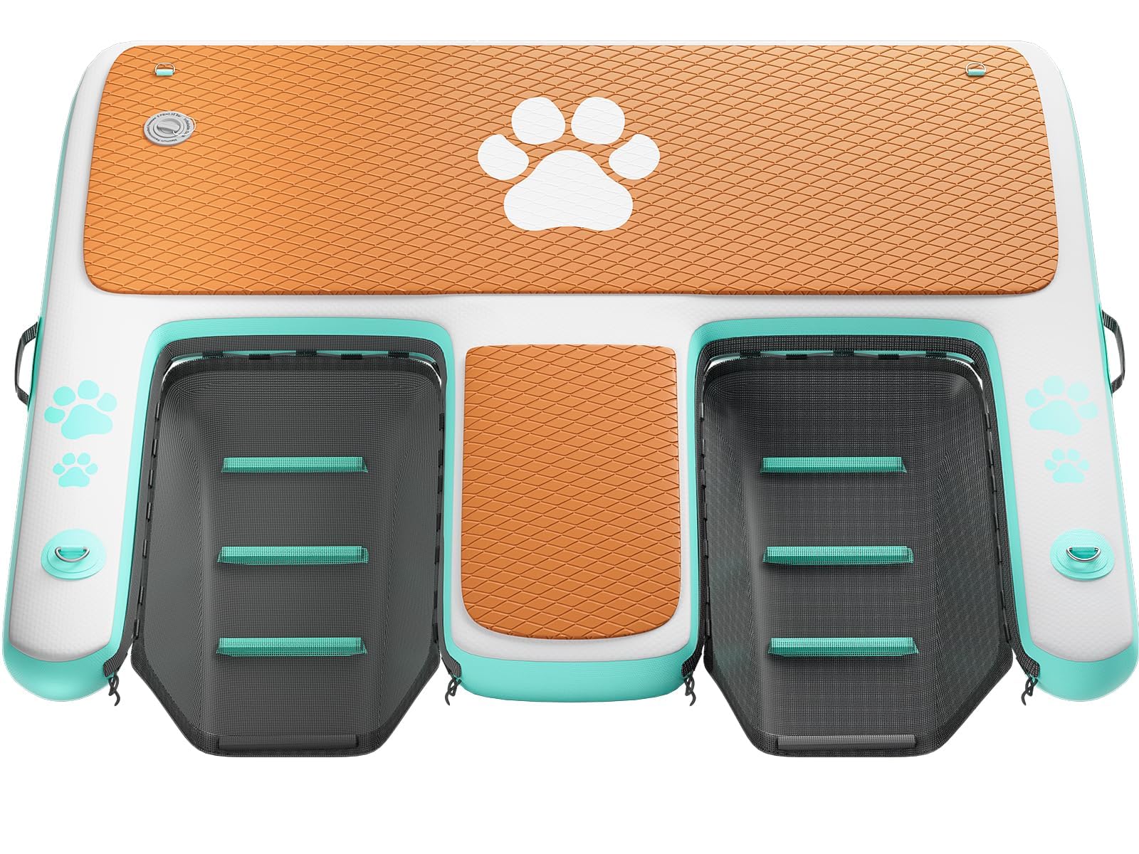 Aufblasbare Hunderampen Wasserrampe mit 2 Leiter, 150x160cm Extra Breite Dog Pool Ramp für Hunde bis zu 180 kg, rutschfeste Hundeboot Leiter Schwimmrampe Welpe Planke für Boote, Dock und Seen