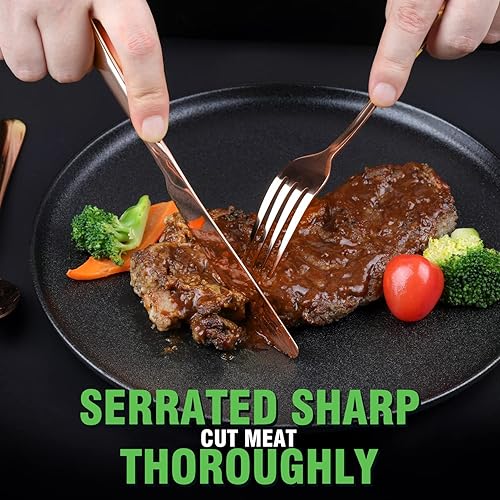 Miniatura 3 de OGORI - Juego de cubiertos de acero inoxidable de 40 piezas de cobre y oro rosa, juego de utensilios de cocina para 8, vajilla pulida con espejo