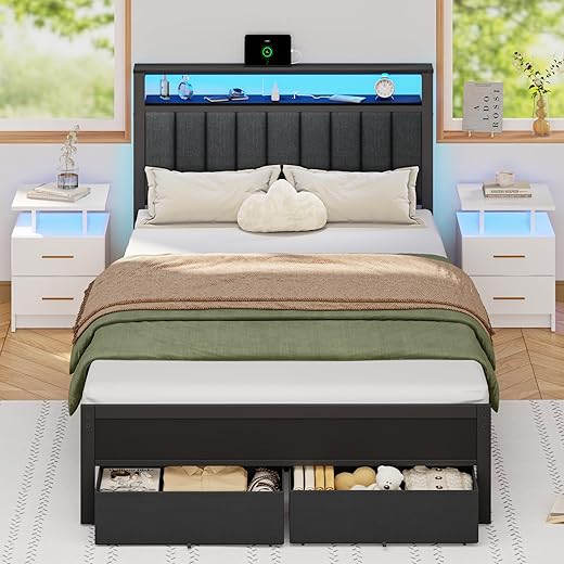 Furnulem Full Size Bed Frame with LED Lights