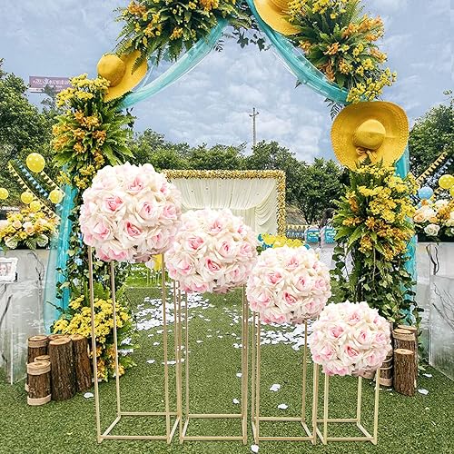 Miniatura 8 de Soporte de flores de metal para boda, florero con columna de flores, centro de mesa geométrico, jarrón para arreglos florales, decoración de mesas