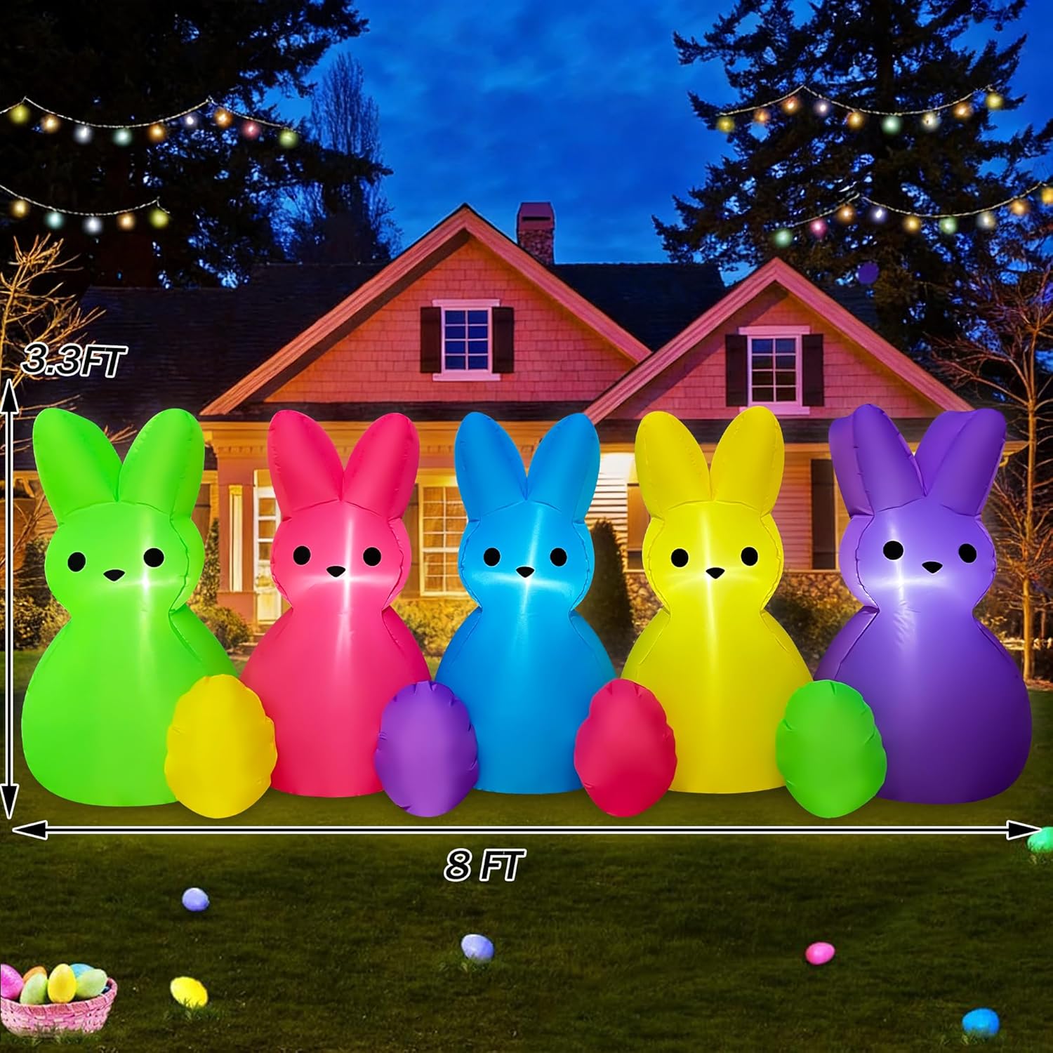 SEASONBLOW 8 FT Easter Inflatables Bunny Family Outdoor Decorations, Easter Blow up Yard Decoration LED Lighted Bunny with Eggs for Yard Garden Lawn Indoors Outdoors Home Holiday