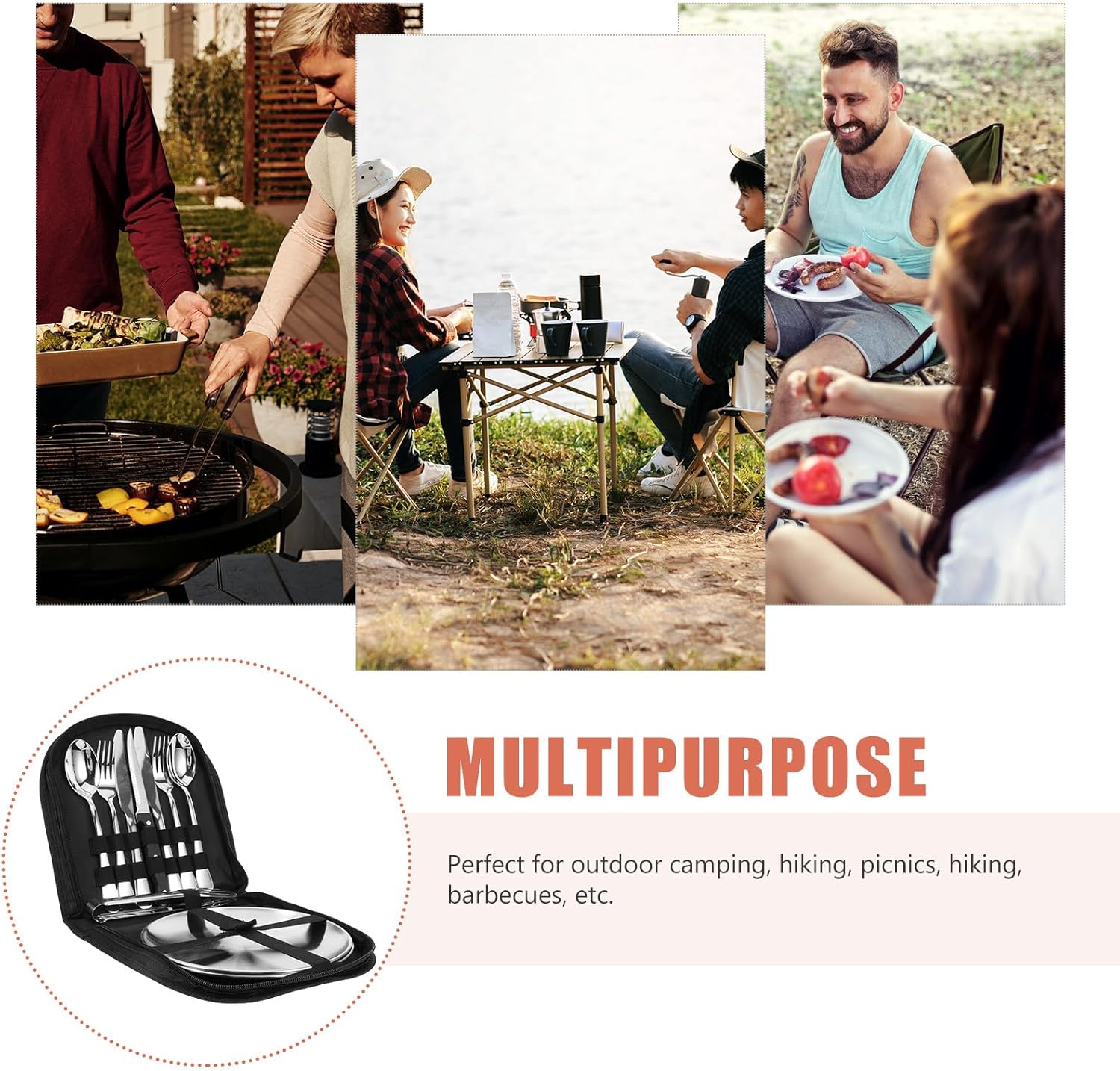 Camping Tableware Set 10pcs Stainless Steel Cutlery Kit with Portable Storage Case for Two, Travel Utensils Flatware Set for Outdoor Camping and Picnic