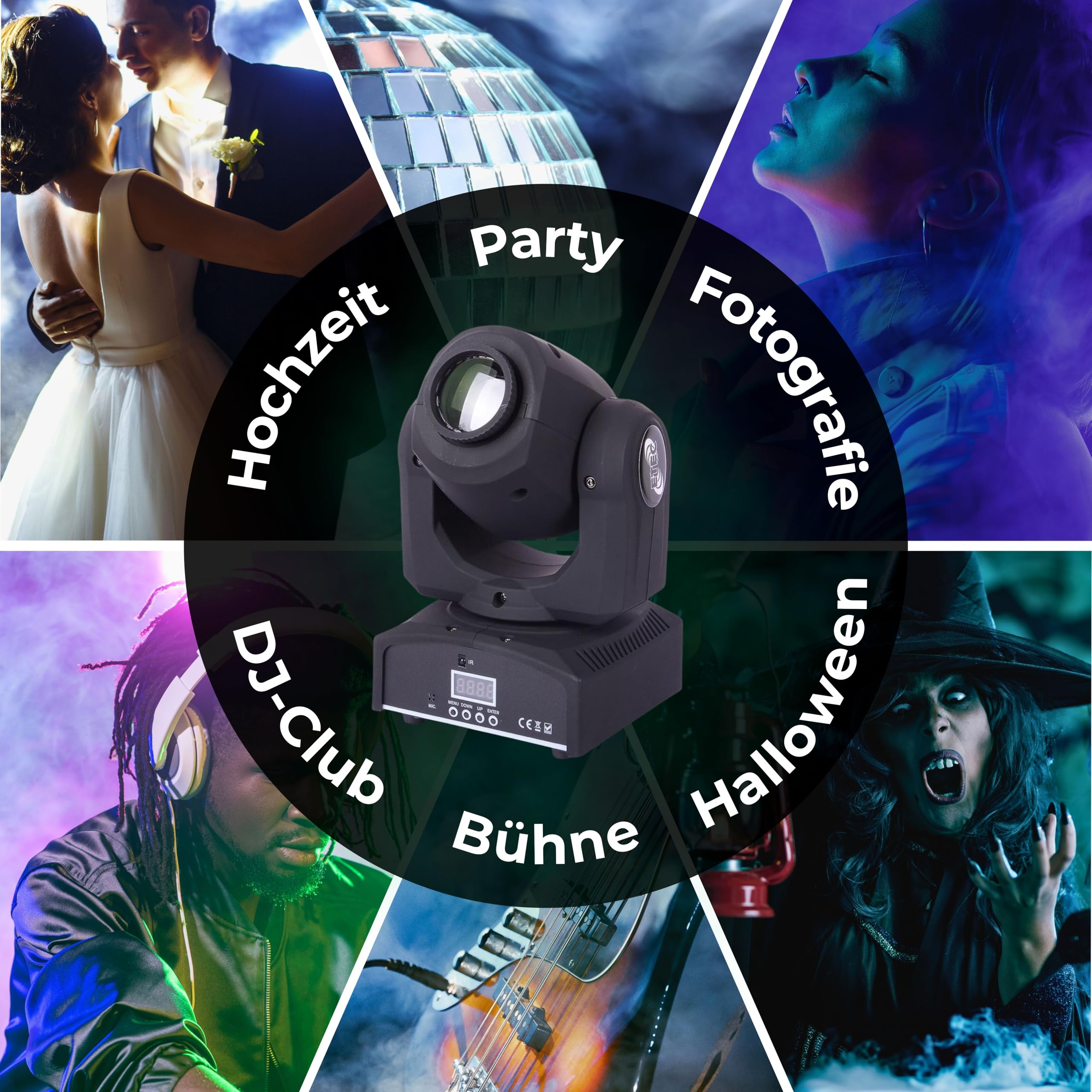 ETEC Professional LED Moving Head E30 Pocket Spot Effekt Scheinwerfer Disco Party DJ Club Gobo Stroboskop DMX mit Fernbedienung Veranstaltung Bühnenbeleuchtung