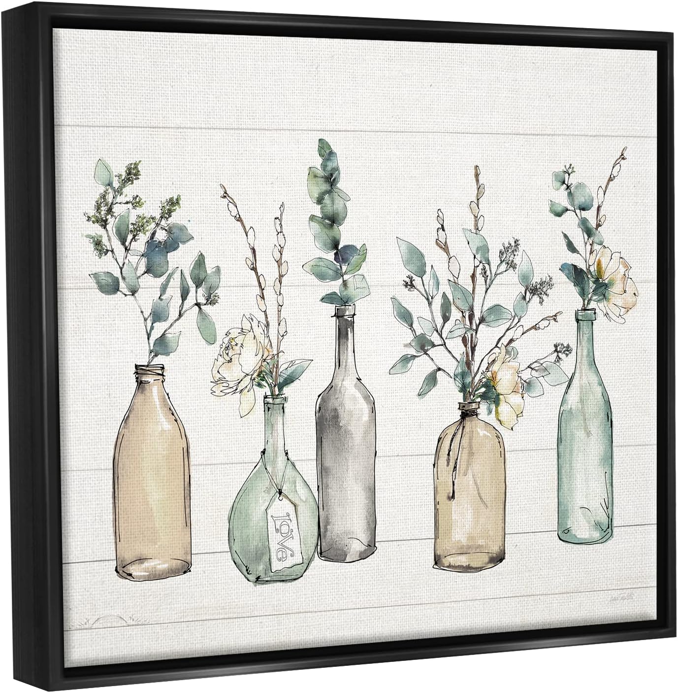 Stupell Industries Bottles And Plants Farm Wood Textured Design Framed Floater Canvas Wall Art Design by Anne Tavoletti