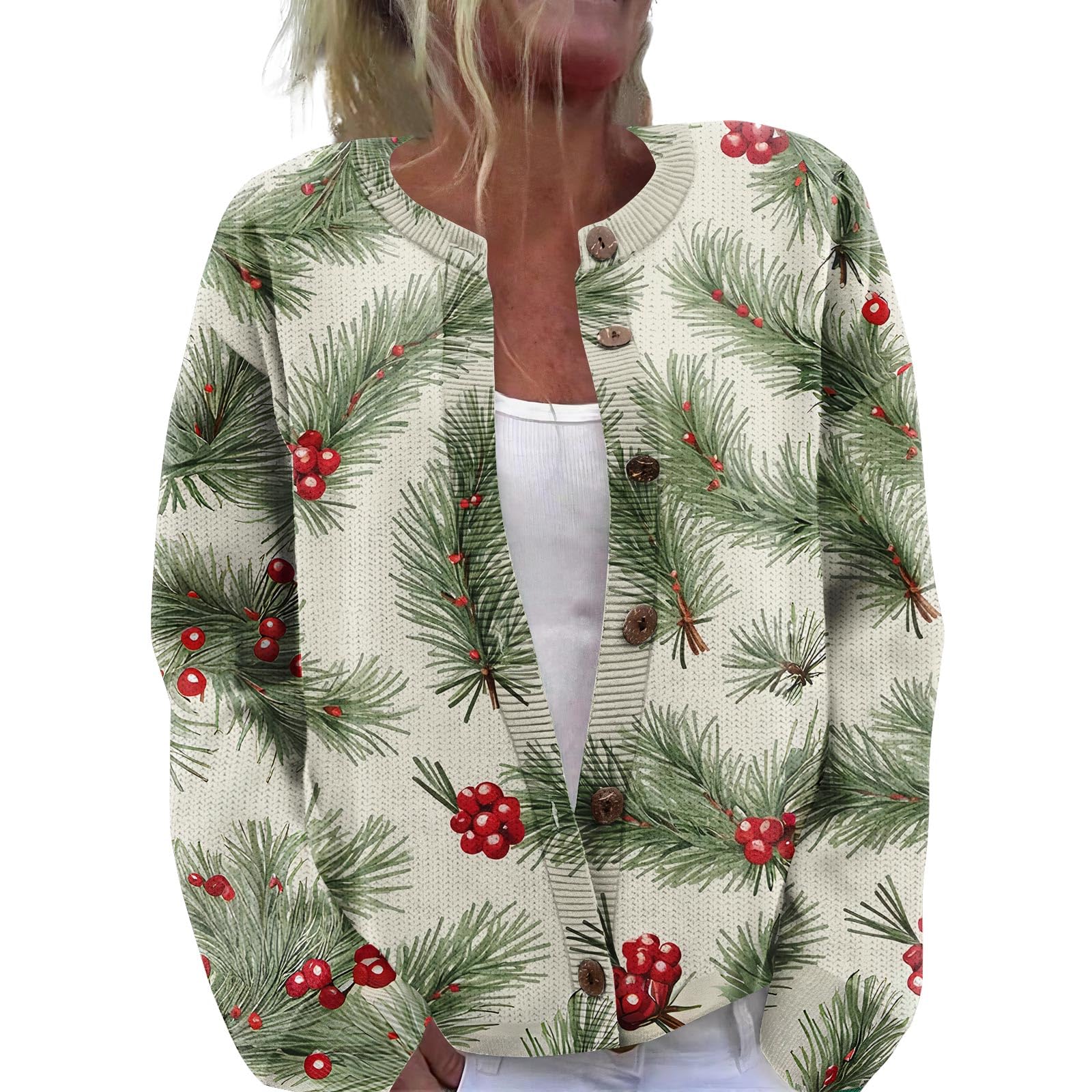 Ugly Christmas Sweater Women Long Sleeve Funny Fall Winter Xmas Tree Elk Santa Claus Button Knit Cardigan Sweater