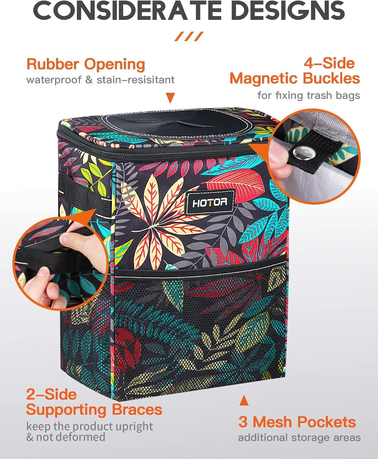 HOTOR Car Trash Can, Leakproof Car Organizer, 2-Gallon, Autumn Leaves view 4