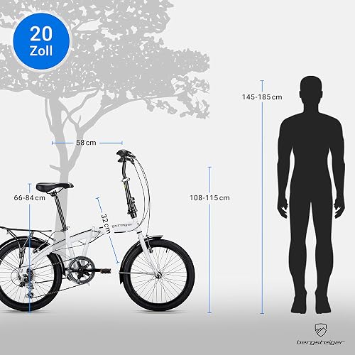 Bergsteiger Windsor Vélo Pliant 20'', 6 Vitesses, Éclairage LED à Piles, Quick-Fold, Unisexe, Idéal Camping & Ville - 6