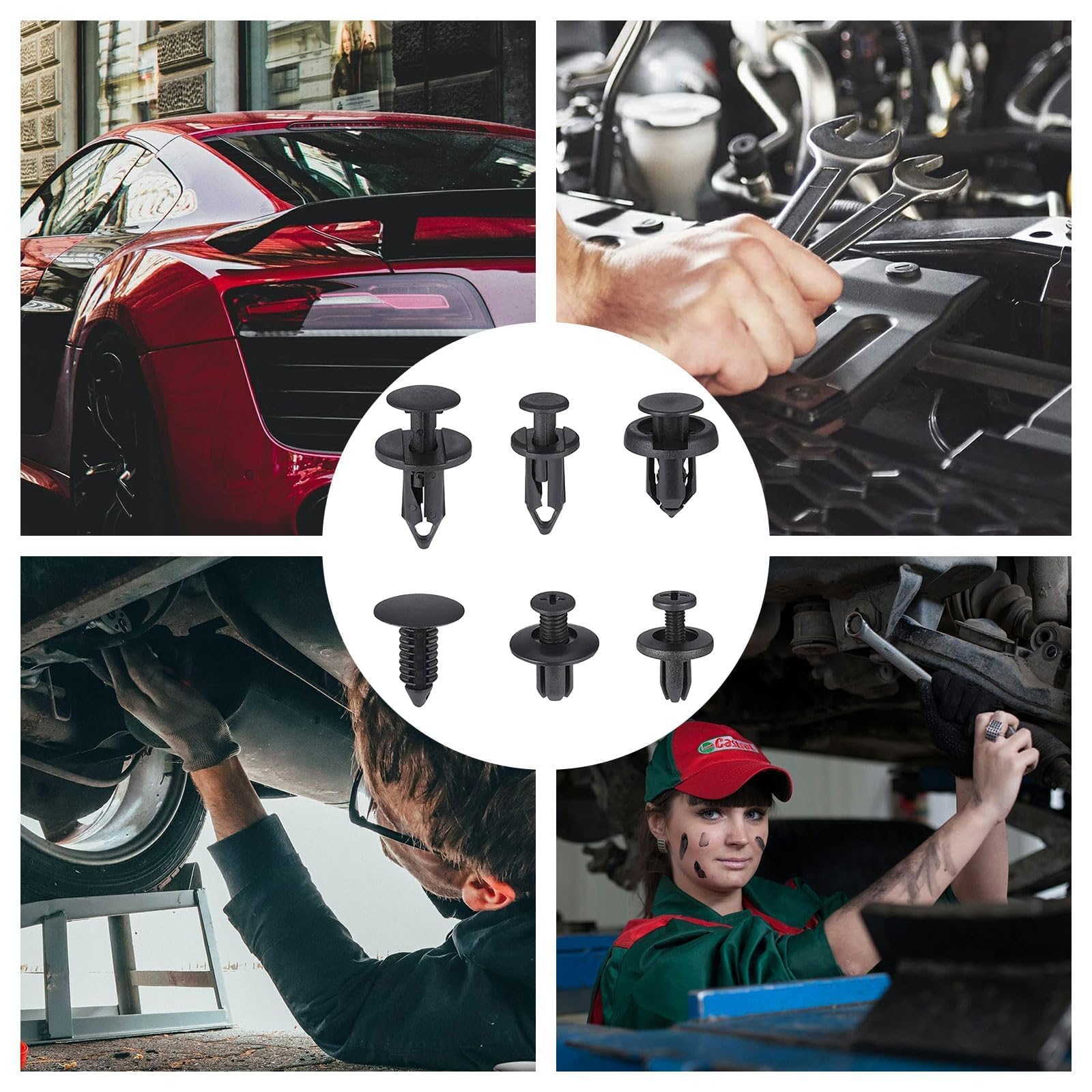 240 szt. ANBOO Klipsy mocujące do samochodu, nit z tworzywa sztucznego i klips na karoserię, zestaw montażowy osłony silnika, uniwersalne klipsy Peugeot do wykończenia samochodu i karoserii