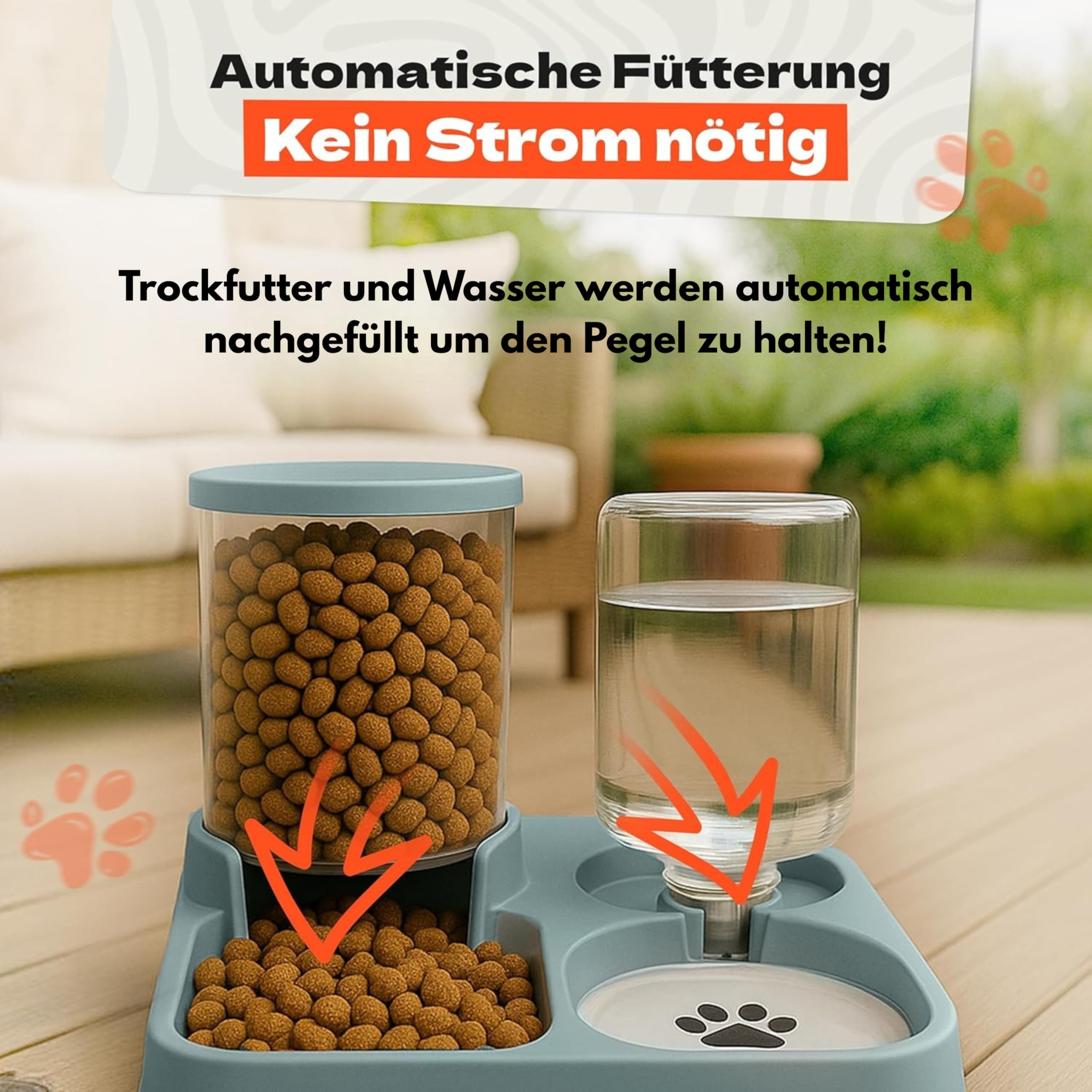 Dispensador automático de comida y agua para gatos y perros – 2 en 1 comedero sin electricidad – Sin BPA, sistema de gravedad, gran capacidad, fácil de limpiar, ideal para viajeros
