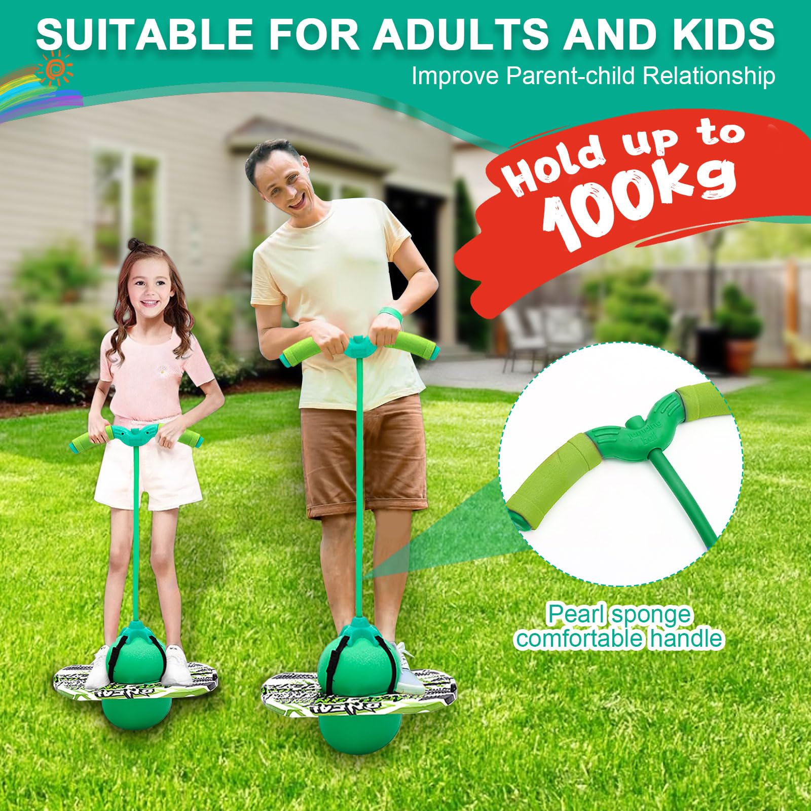 Pogo Ball con manici, Pogo Stick Palla gonfiabile per bambini, asta di gonfiaggio con pompa ad aria, Pogo Ball per l'allenamento dell'equilibrio, regalo per bambini dai 6 anni in su