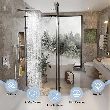 Gabrylly Rain Shower Head with Handheld Spray Combo, 10, Brushed Nickel