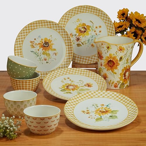 Miniatura 6 de Certified International Sunflowers Forever - Juego de vajilla de 16 piezas, servicio para 4, multicolor