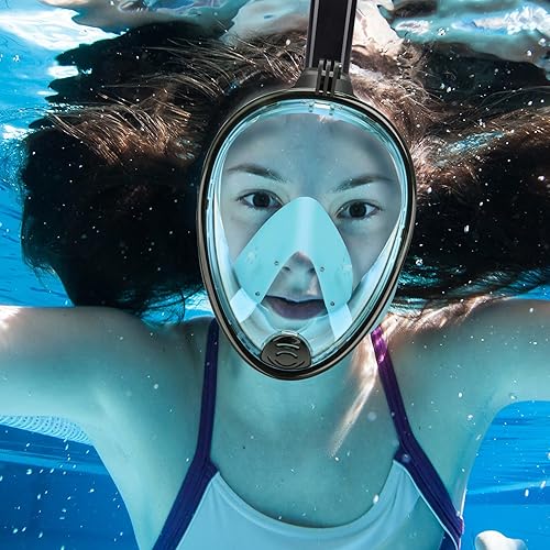 Miniatura 2 de Máscara de esnórquel de cara completa para adultos con sistema de tapa seca, soporte de cámara desmontable, máscara de buceo panorámica antivaho 180