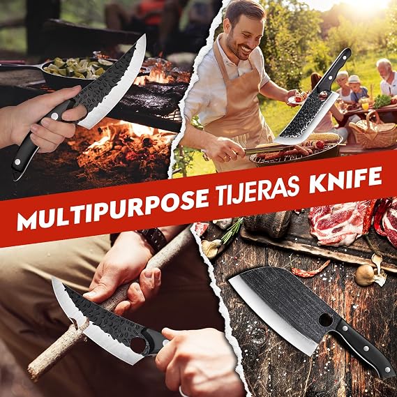 TIJERAS Kitchen Scissors Set Gold Bundle With 3Piece HandForged Meat Cleaver Set