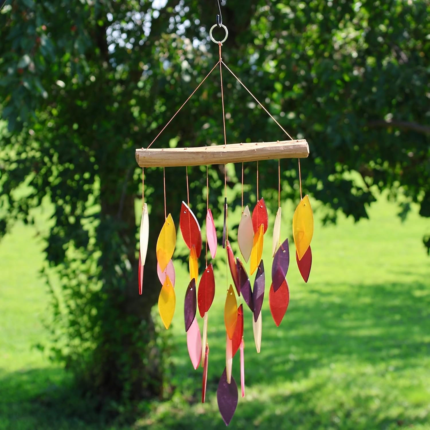 Blue Handworks Fiesta Waterfall Glass and Driftwood Chime, Sandblasted Glass and Found Wood Handcrafted Wind Chime - Image 5