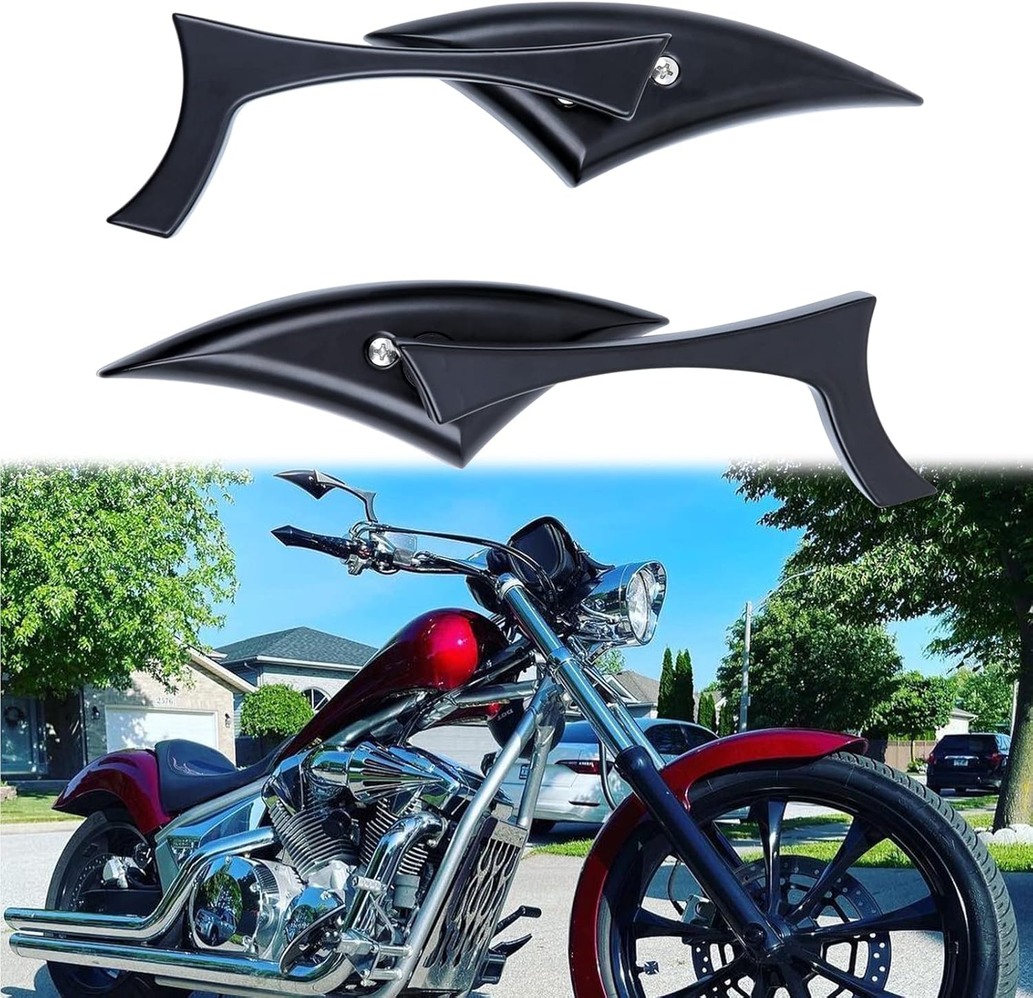 Black 8mm/10mm Motorcycle Spear Blade Rear View Side Mirrors for Cruiser Chopper Sportster Dyna Softail Street Bike Scooter Dirt Bike