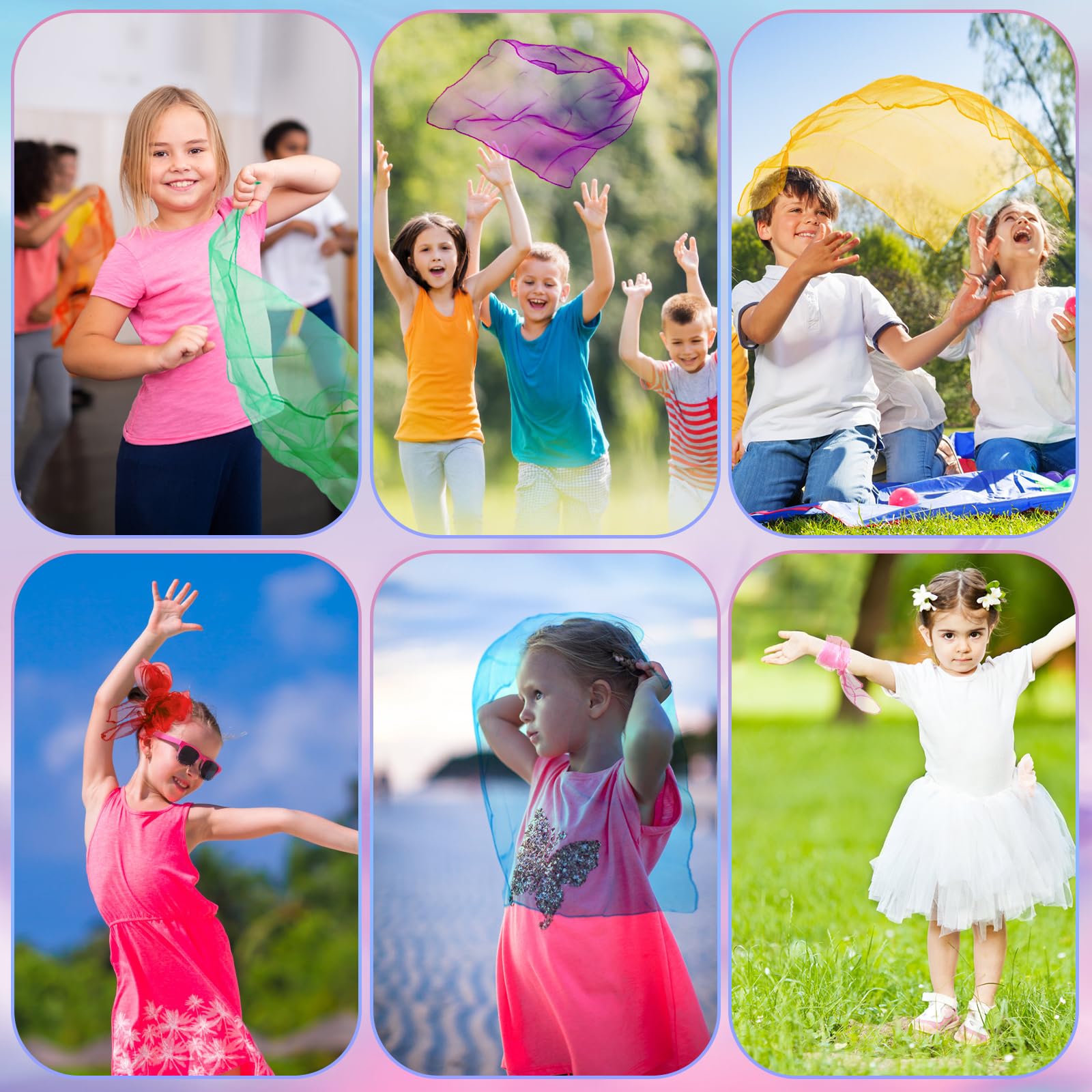 Cikyner Sciarpe di Giocoleria, 6 Pezzi di Foulard Giocoleria Colorati 60x60 cm Sciarpe da Giocoleria Panni da Giocoliere per Danza per Interni e Giardini, Giocoleria, Gioco Sensoriale per Bambini