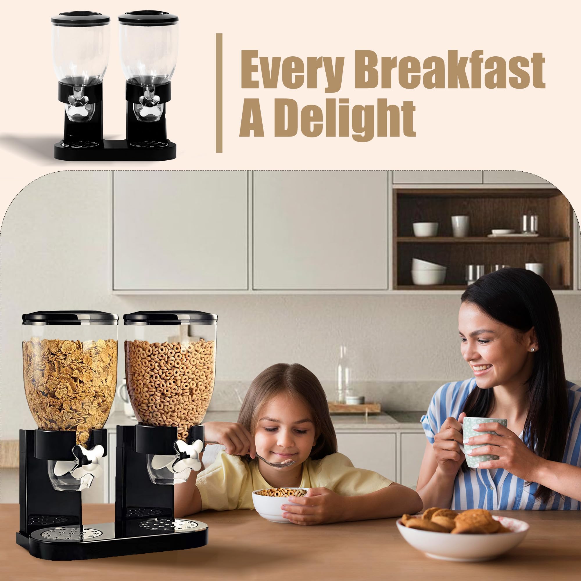 Meegoo Dispenser per cereali, contenitori per cereali, grande capacità, 3,5 l, confezione da 2, con interruttore rotante, contenitore ermetico per alimenti per dispensa da cucina, dispenser di