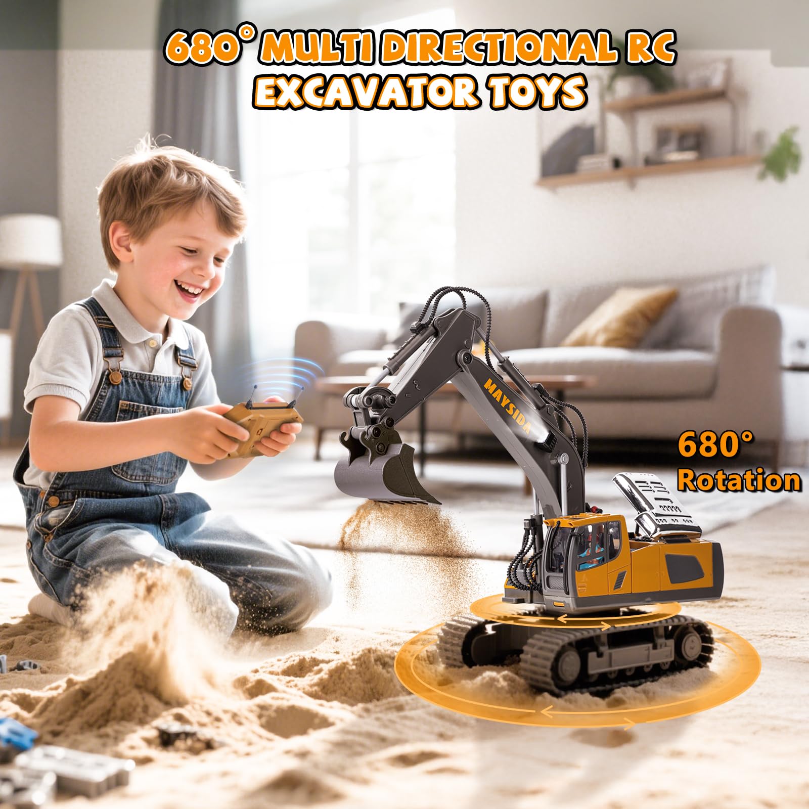 Excavadora Teledirigido Niños 6-12 Años, Excavadora Juguete Teledirigido 11 CH Recargable con Pala de Metal, Sonido y Luz, Juguetes Niños 3 4 5 6 7 Años Juguetes Regalo Niño 4 5 6 7 8 9 Años (2,4 GHz)