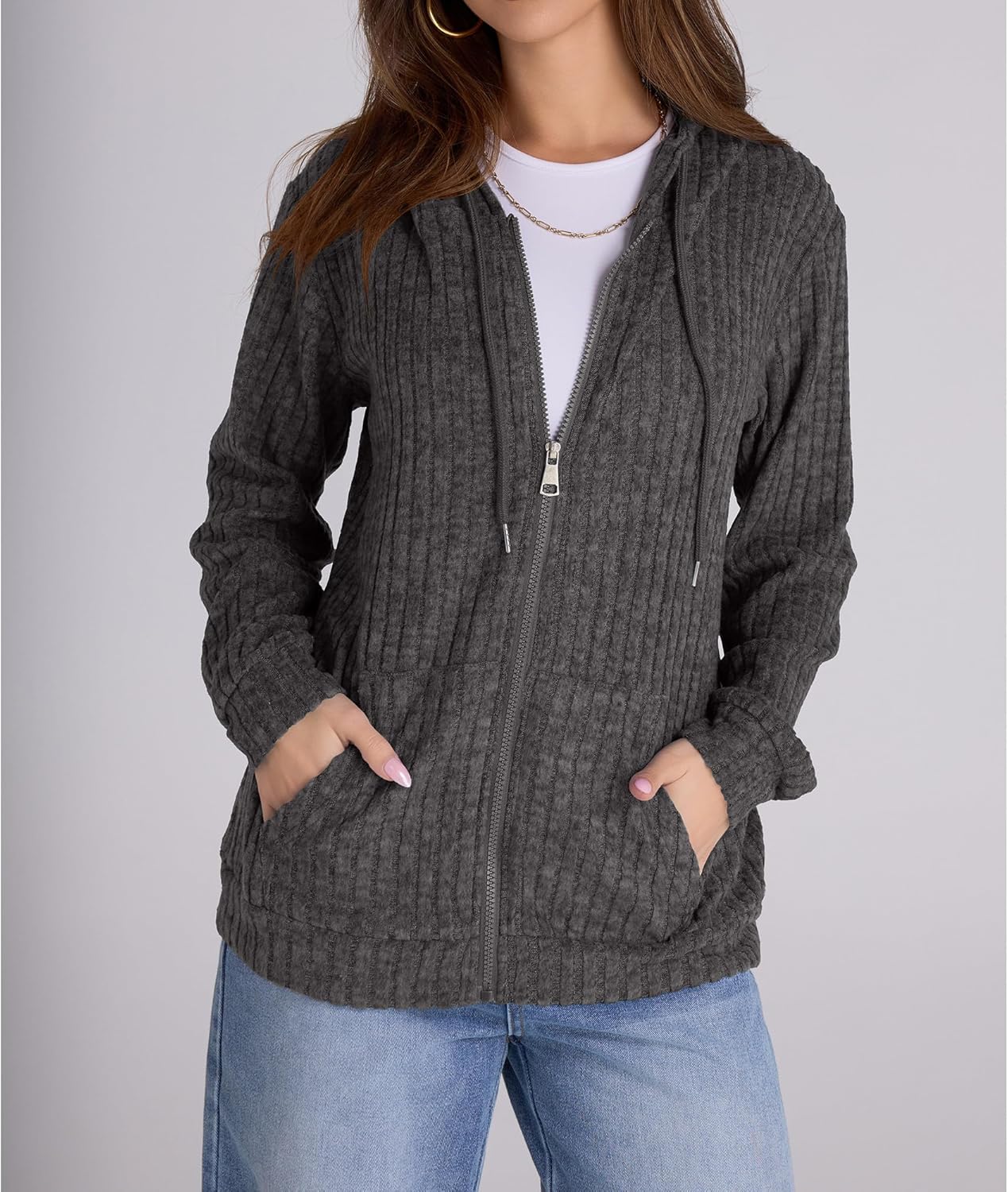 Zip Up Hoodie Women Oversized Sweatshirt Long Sleeve 2026 Fall Outfit Lightweight Jackets Workout Clothes - Image 5