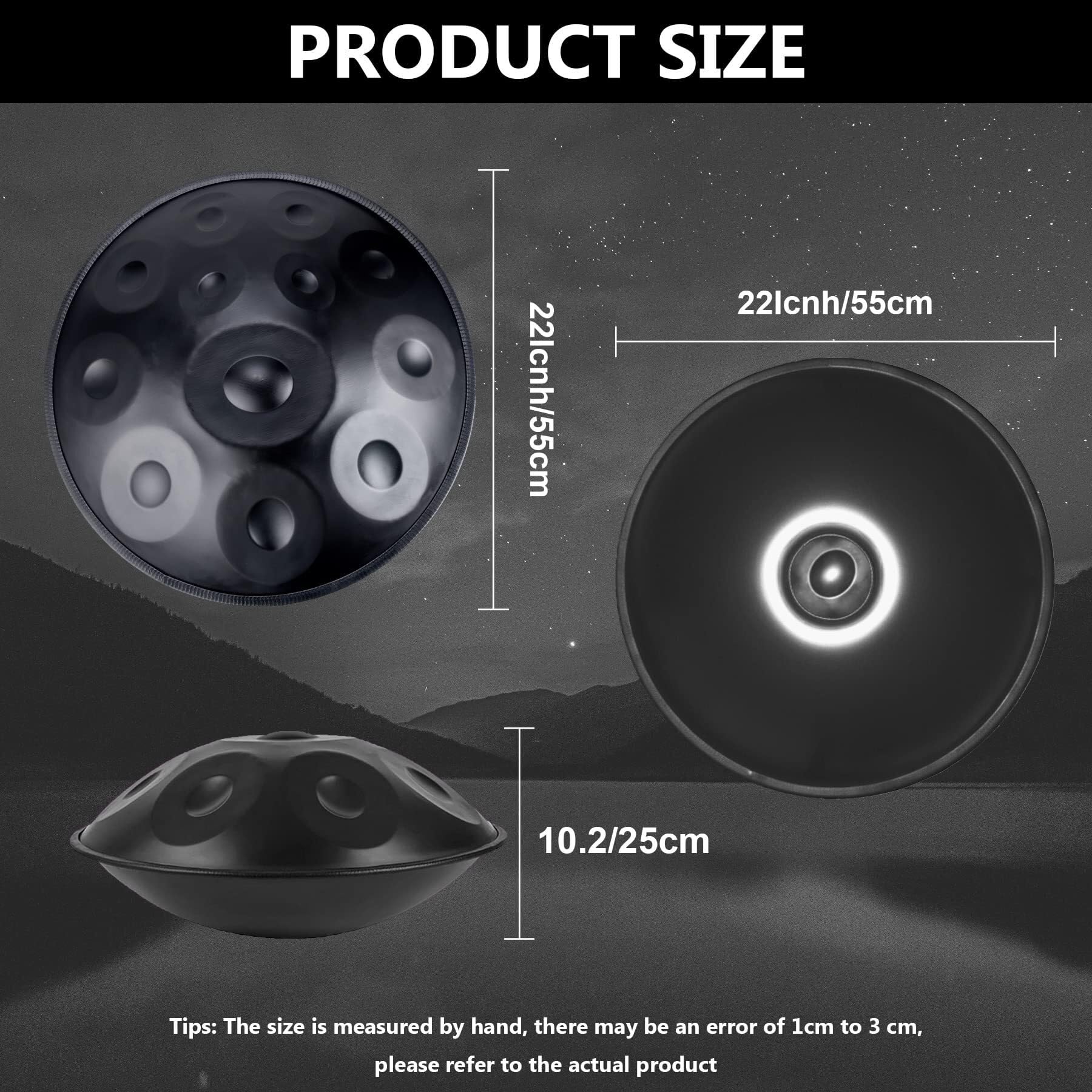 HANDPAN DRUM 9/10/12 Notes Handpan En Acier 440 Hz/432 Hz Instrument De Tambour À Main En Acier 22 Pouces En Ré Mineur Percussion Harmonique For La Guérison Sonore, La Méditation Personnelle (