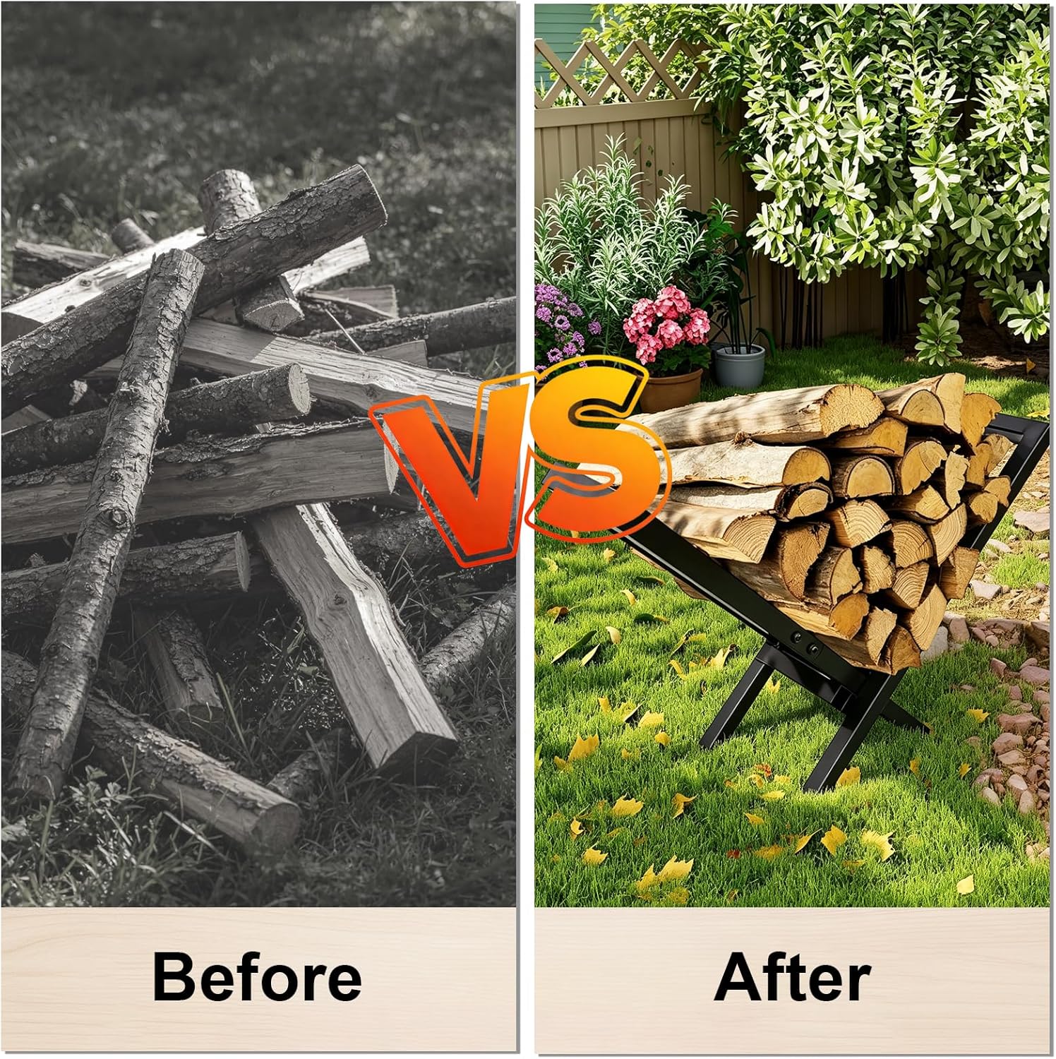 Firewood Rack Outdoor and Indoor Firewood Holder Waterproof Rustproof Stable Log Holder and Fireplace Decor Wood Burning Stove Accessories