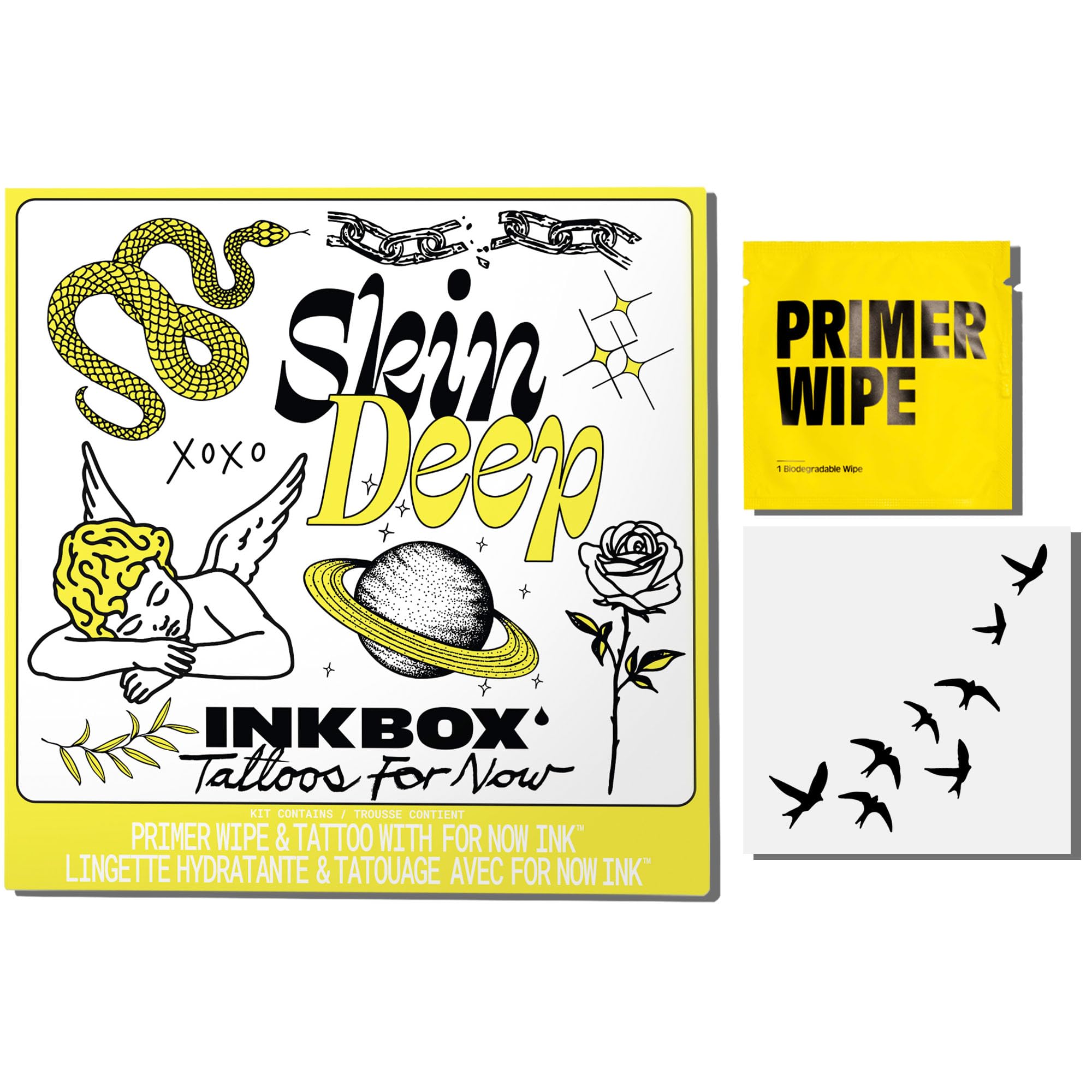 Inkbox Temporary Tattoos, Semi-Permanent Tattoo, One Premium Easy Long Lasting, Water-Resistant Temp Tattoo with For Now Ink - Lasts 1-2 Weeks, Flock,