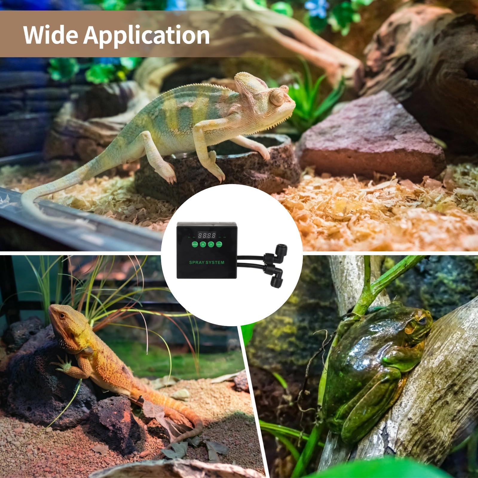 Humidificador programable para reptiles con boquillas dobles, tubo largo y panel de control, atomizador de nebulización interior para serpientes, lagartos, plantas tropicales